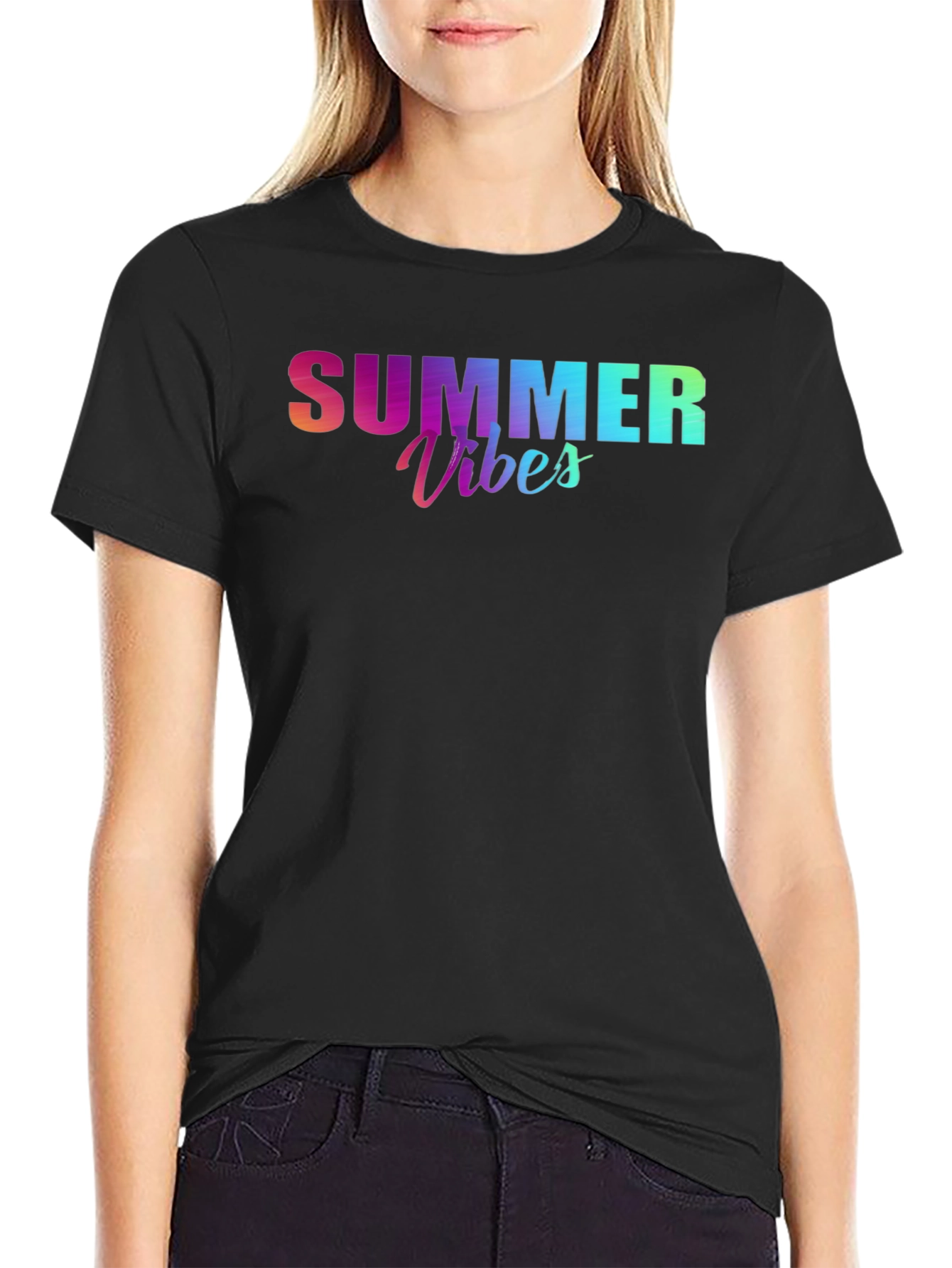 Summer Vibes Graphic Tee - Black Cotton T-Shirt