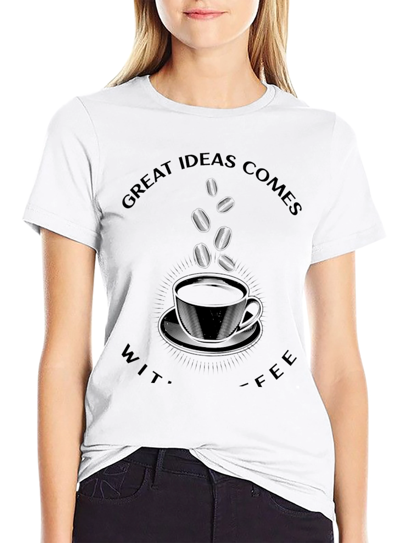 Great Ideas Comes With Coffee Black Graphic Tee