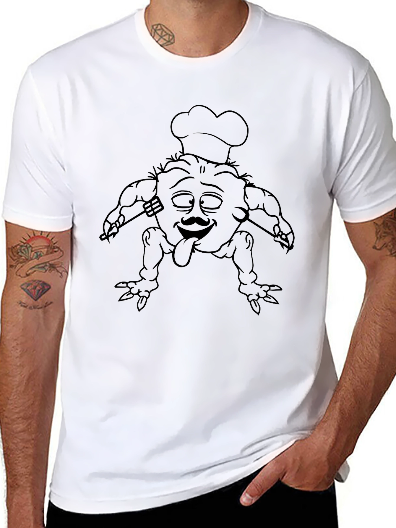 Funny Chef Cartoon Graphic Black T-Shirt