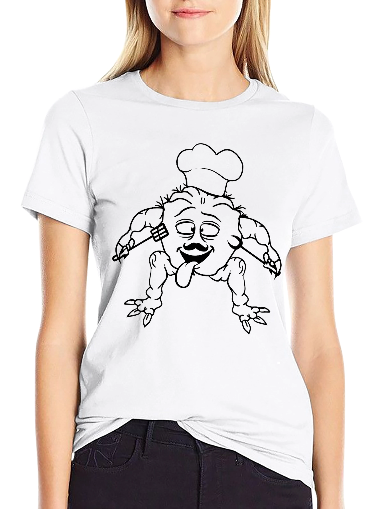 Funny Chef Cartoon Graphic Black T-Shirt