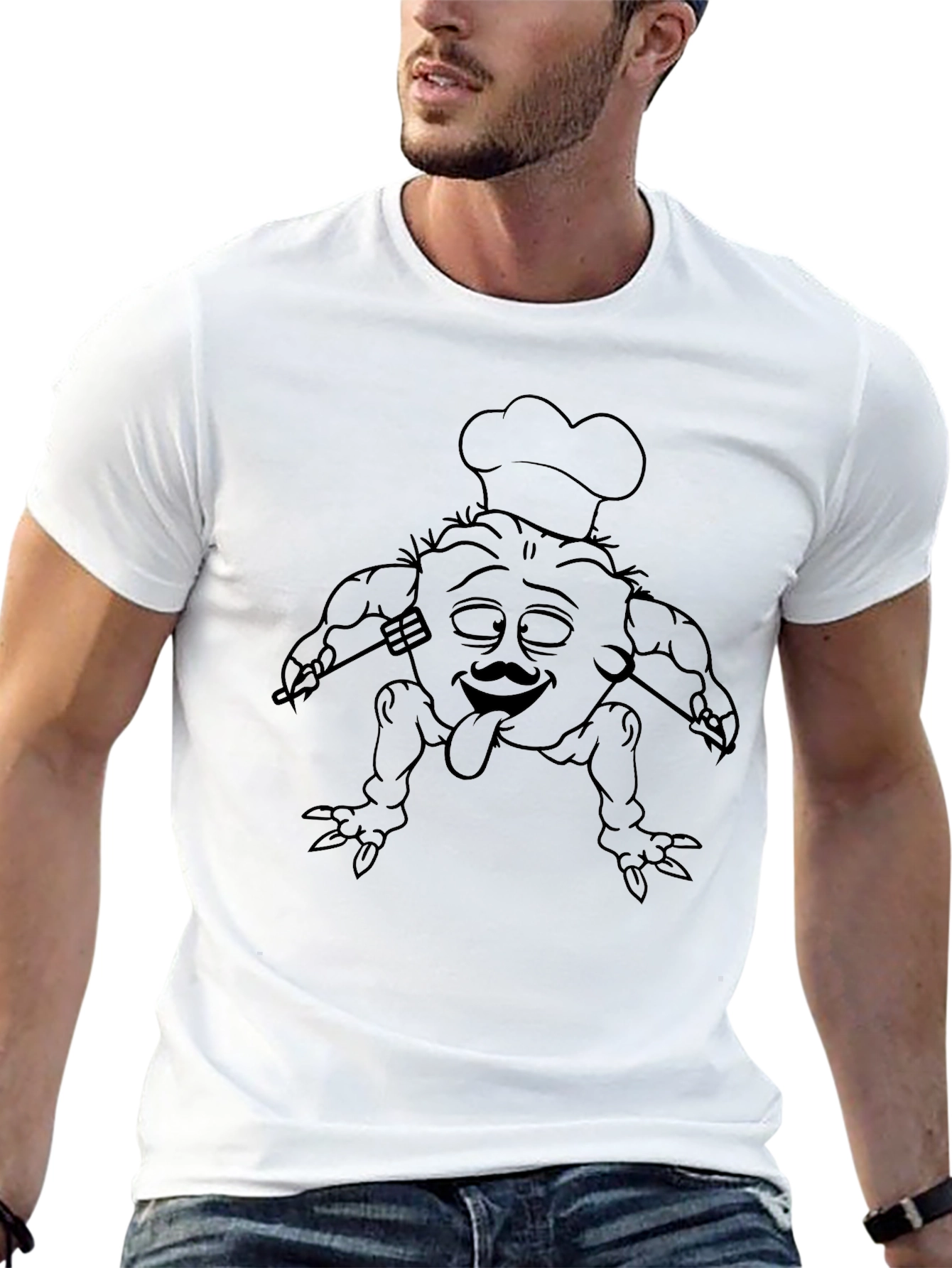 Funny Chef Cartoon Graphic Black T-Shirt