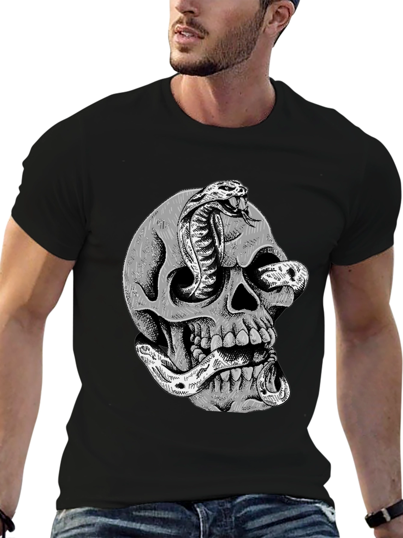 Skull & Cobra Graphic T-Shirt - Edgy Streetwear
