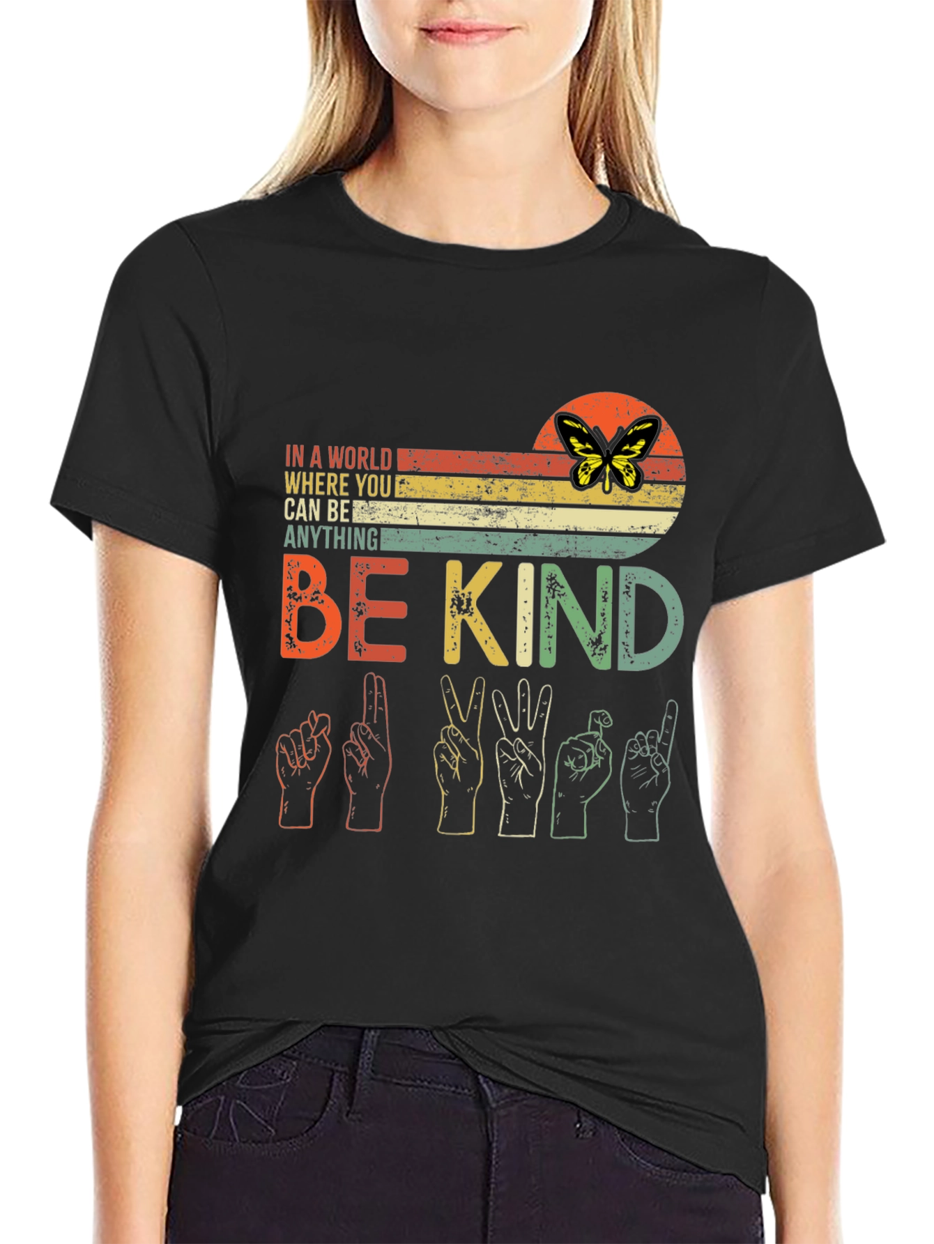 Be Kind T-Shirt: Retro Butterfly Design