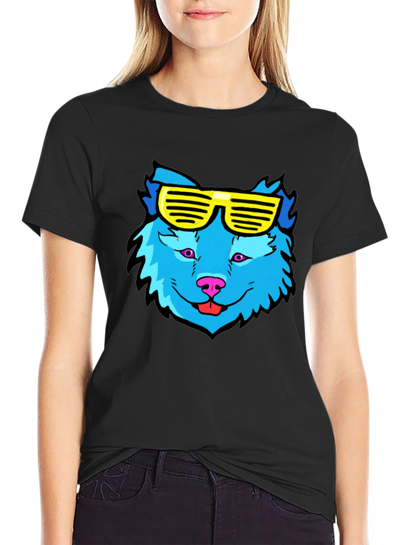 Cool Blue Wolf T-Shirt with Yellow Sunglasses