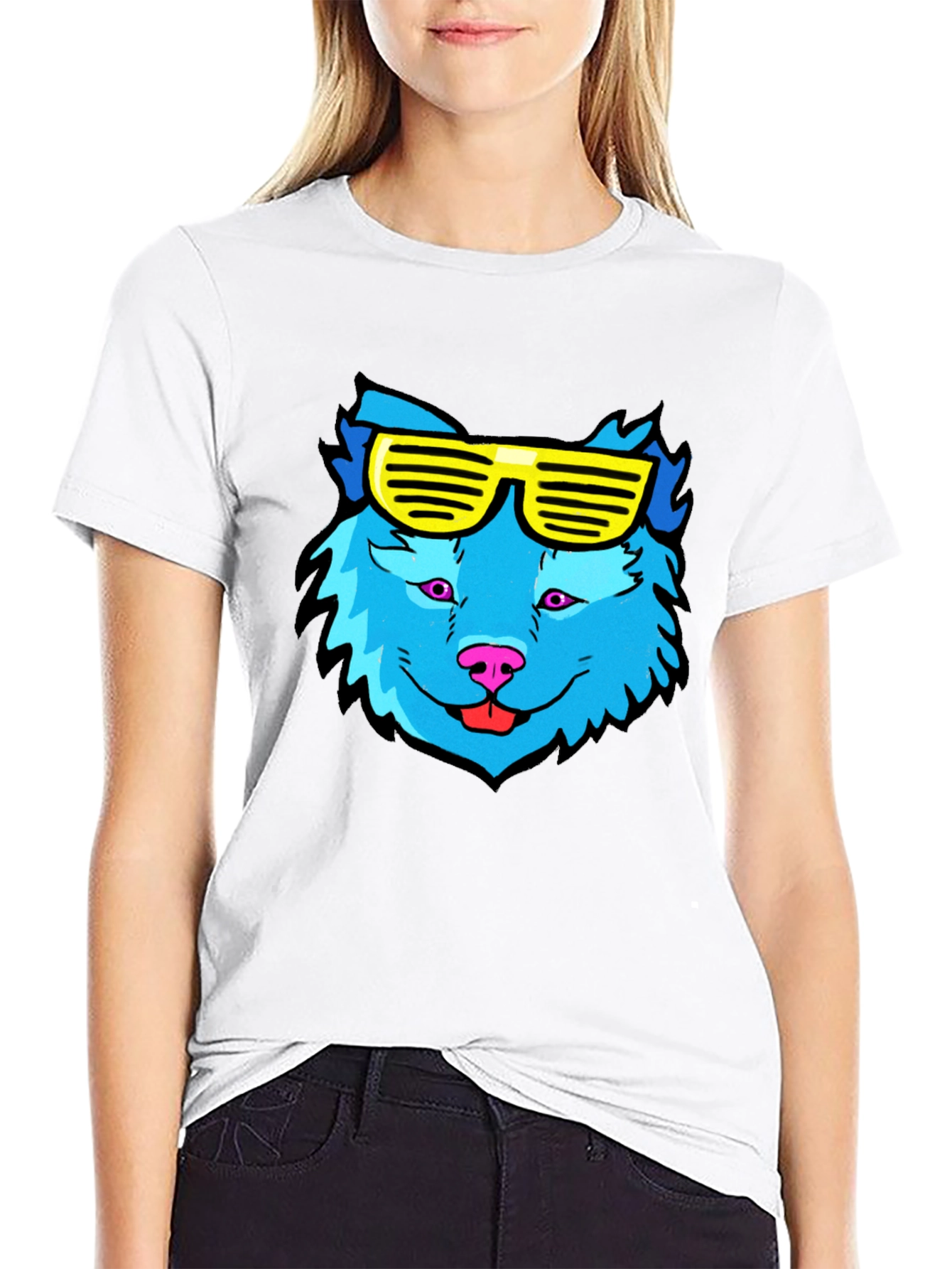 Cool Blue Wolf T-Shirt with Yellow Sunglasses