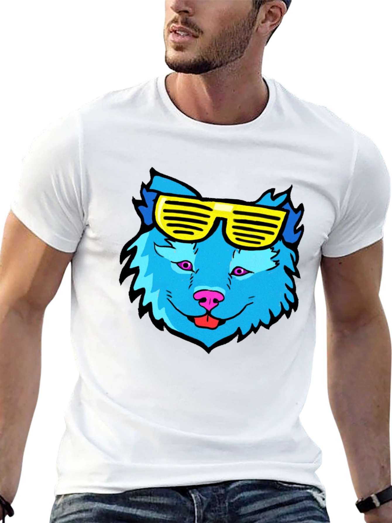 Cool Blue Wolf T-Shirt with Yellow Sunglasses