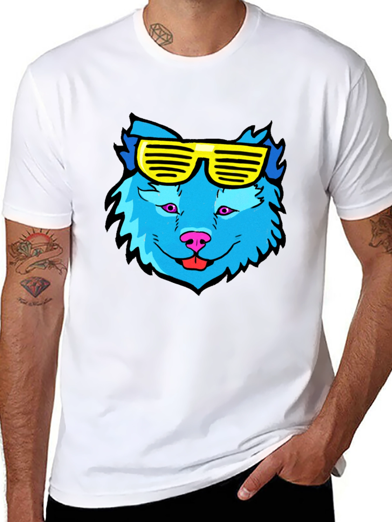 Cool Blue Wolf T-Shirt with Yellow Sunglasses