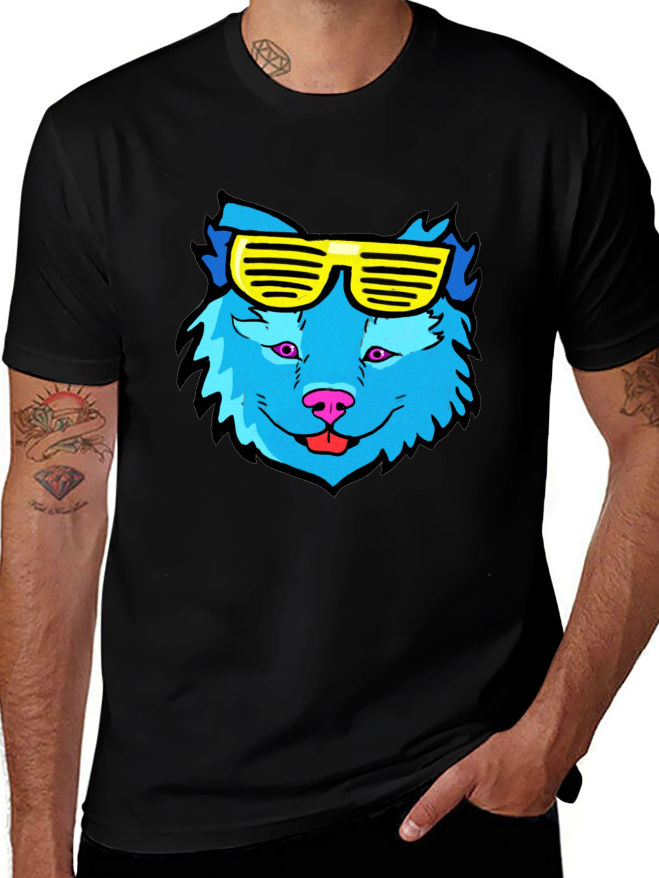 Cool Blue Wolf T-Shirt with Yellow Sunglasses