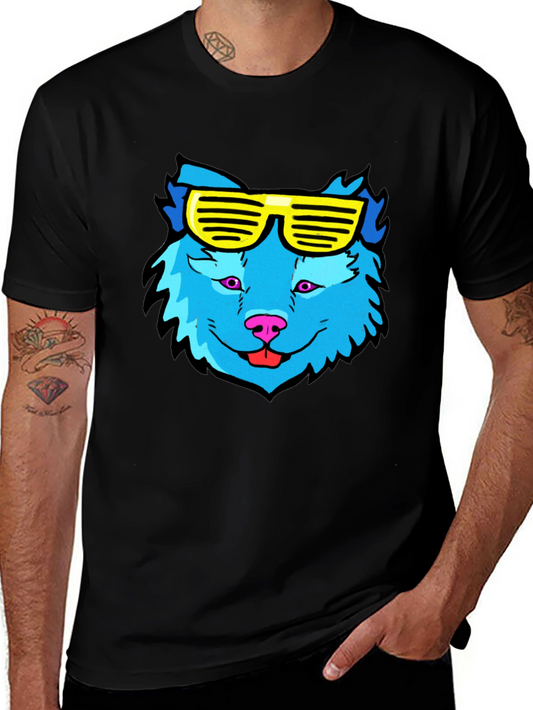 Cool Blue Wolf T-Shirt with Yellow Sunglasses