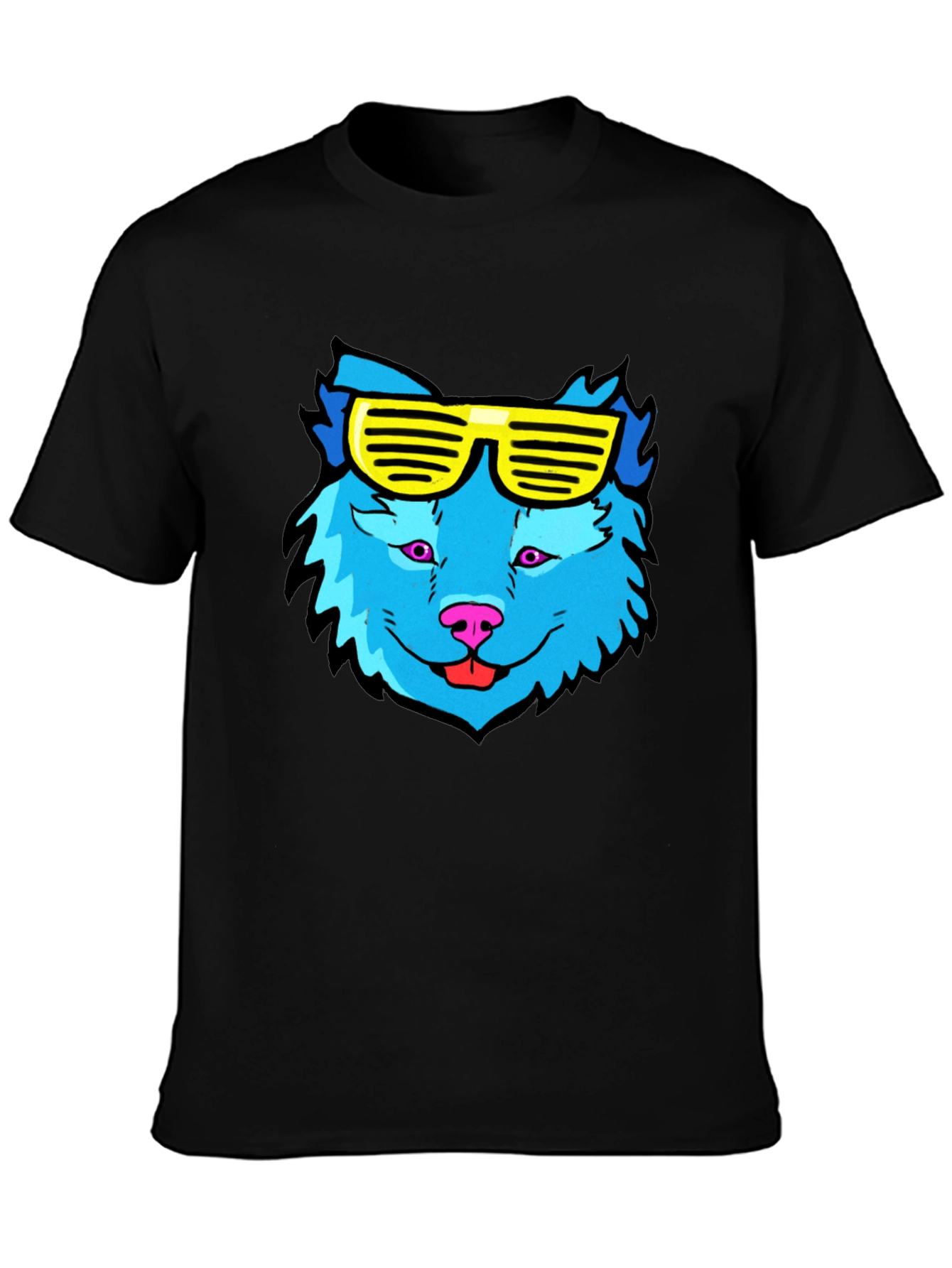 Cool Blue Wolf T-Shirt with Yellow Sunglasses