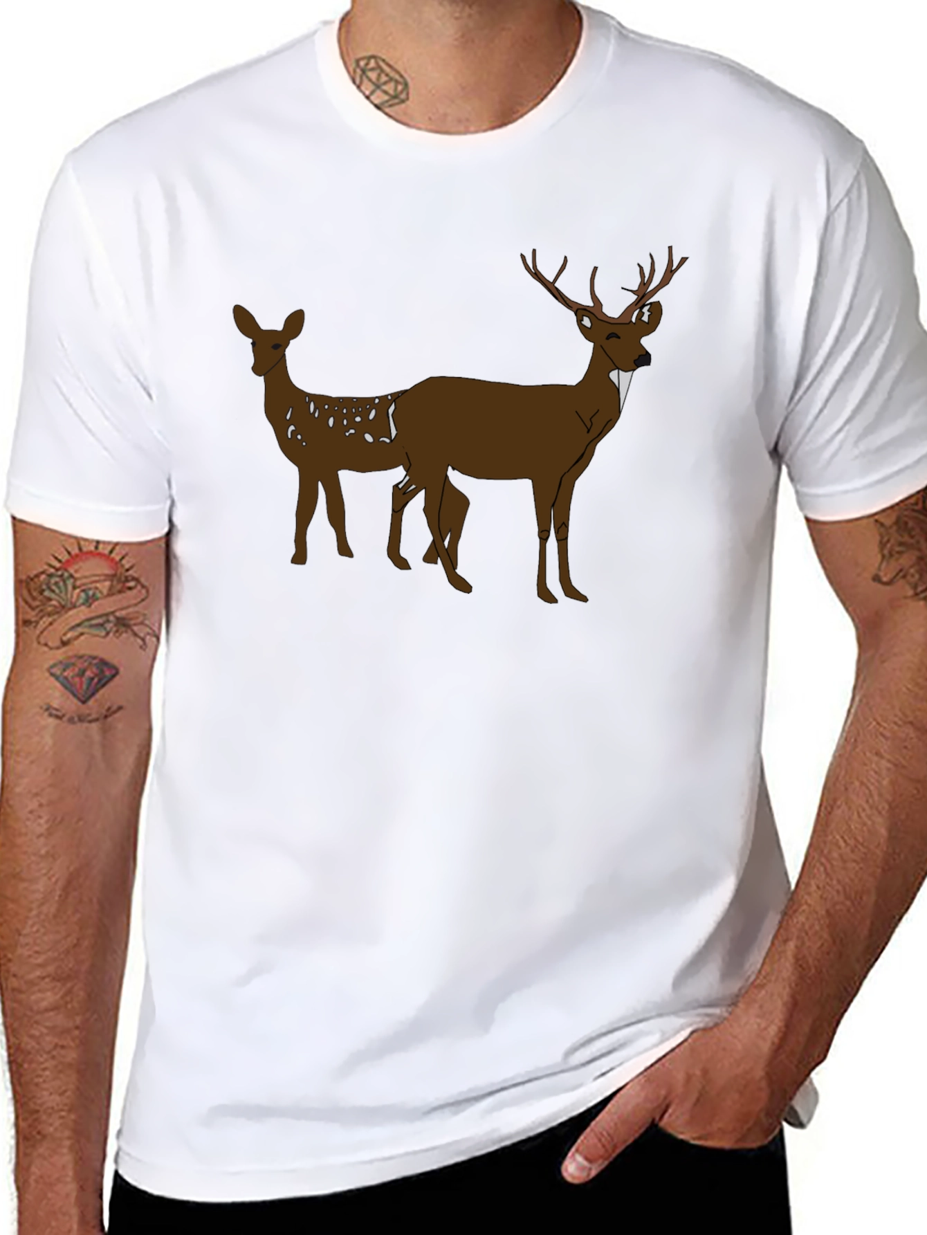 Deer Graphic Black T-Shirt - Mens Casual Tee