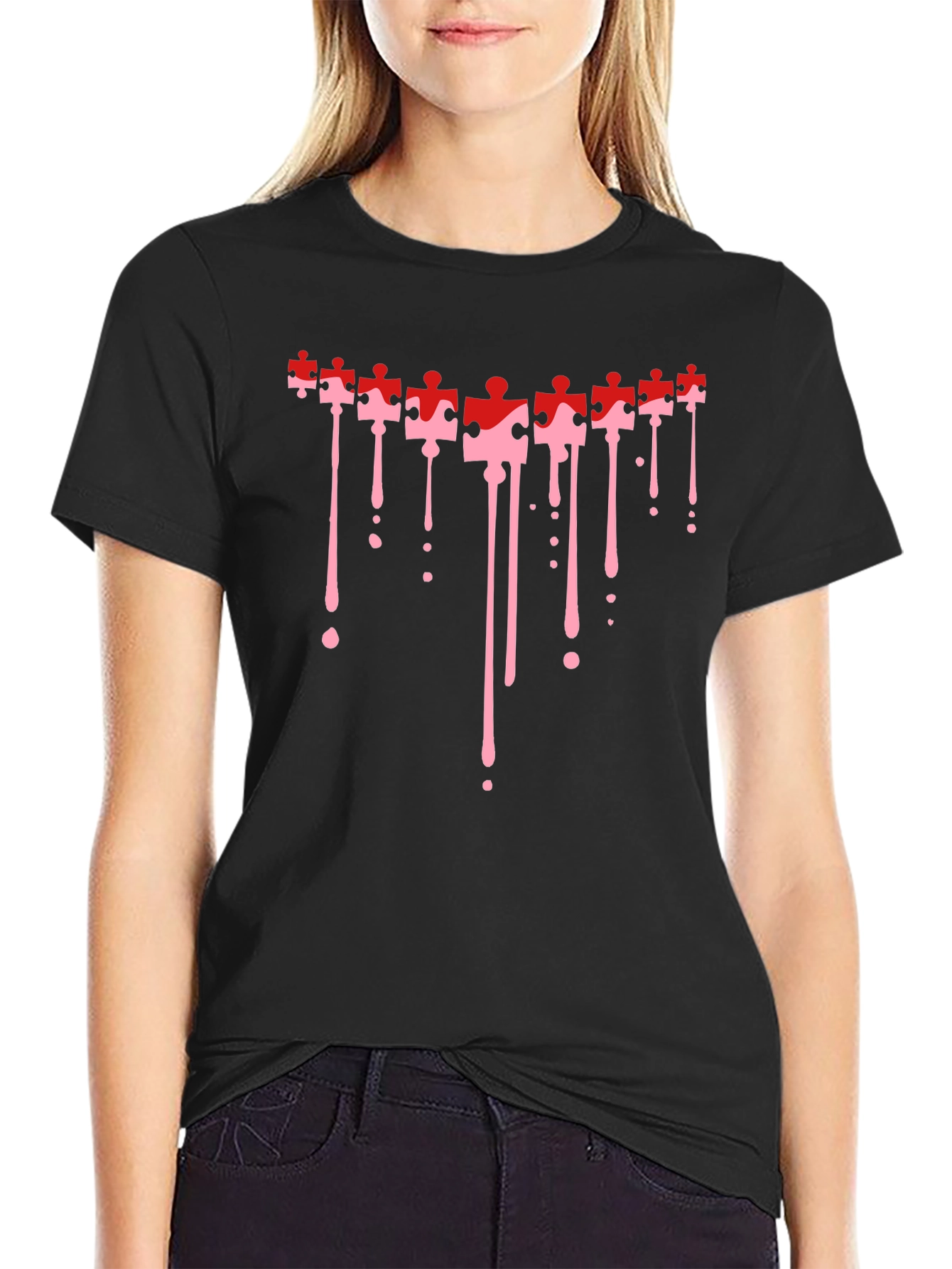 Puzzle Piece Drip Graphic Tee - Black