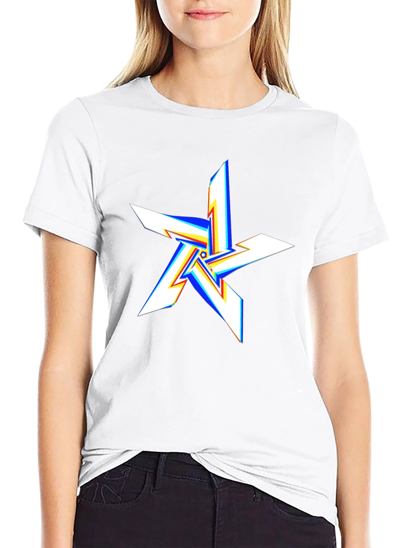 Edgy Glitch Star Black T-Shirt