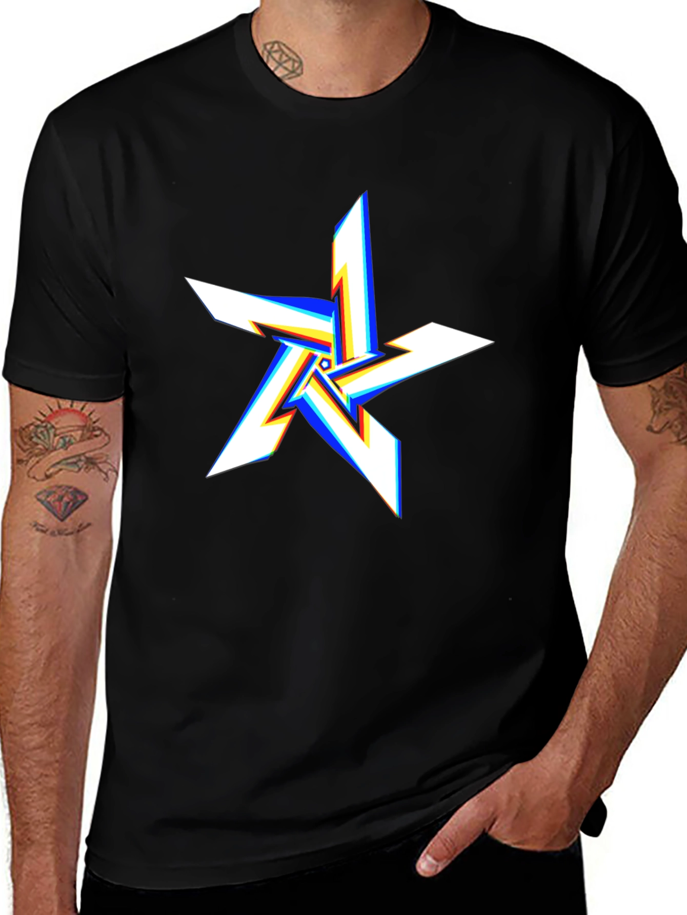 Edgy Glitch Star Black T-Shirt