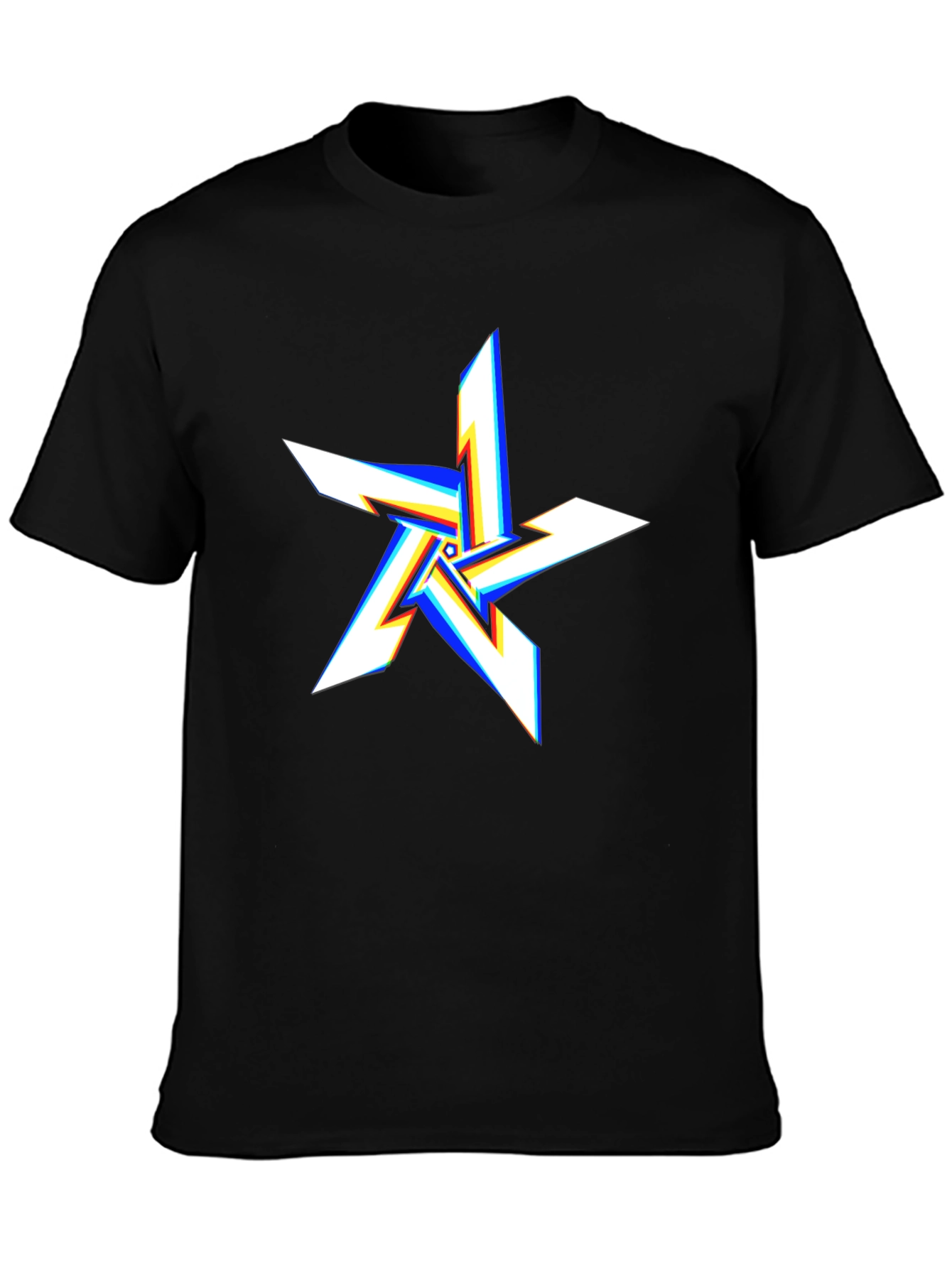 Edgy Glitch Star Black T-Shirt