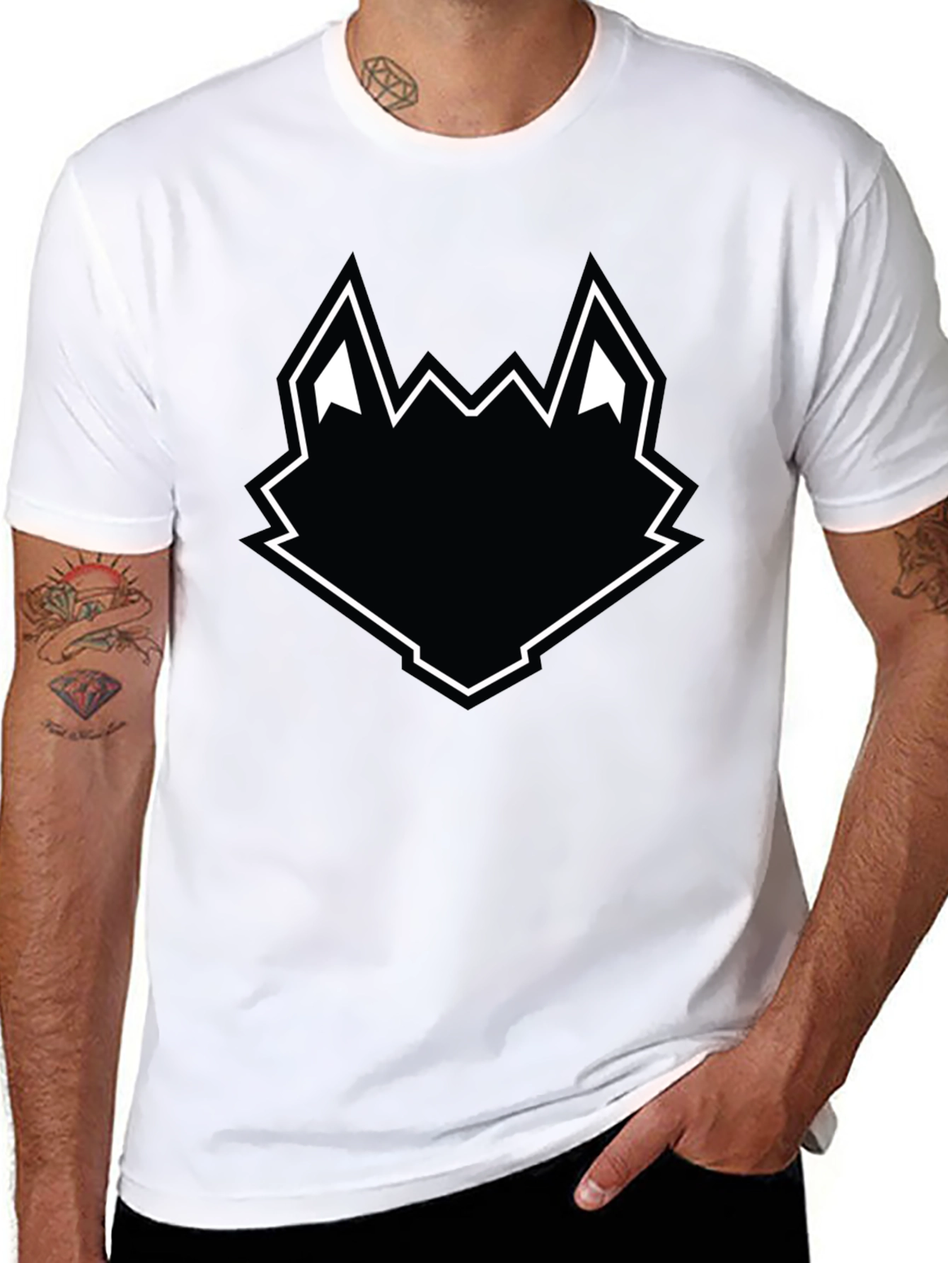 Black Wolf Head Graphic Tee - Mens Casual T-Shirt