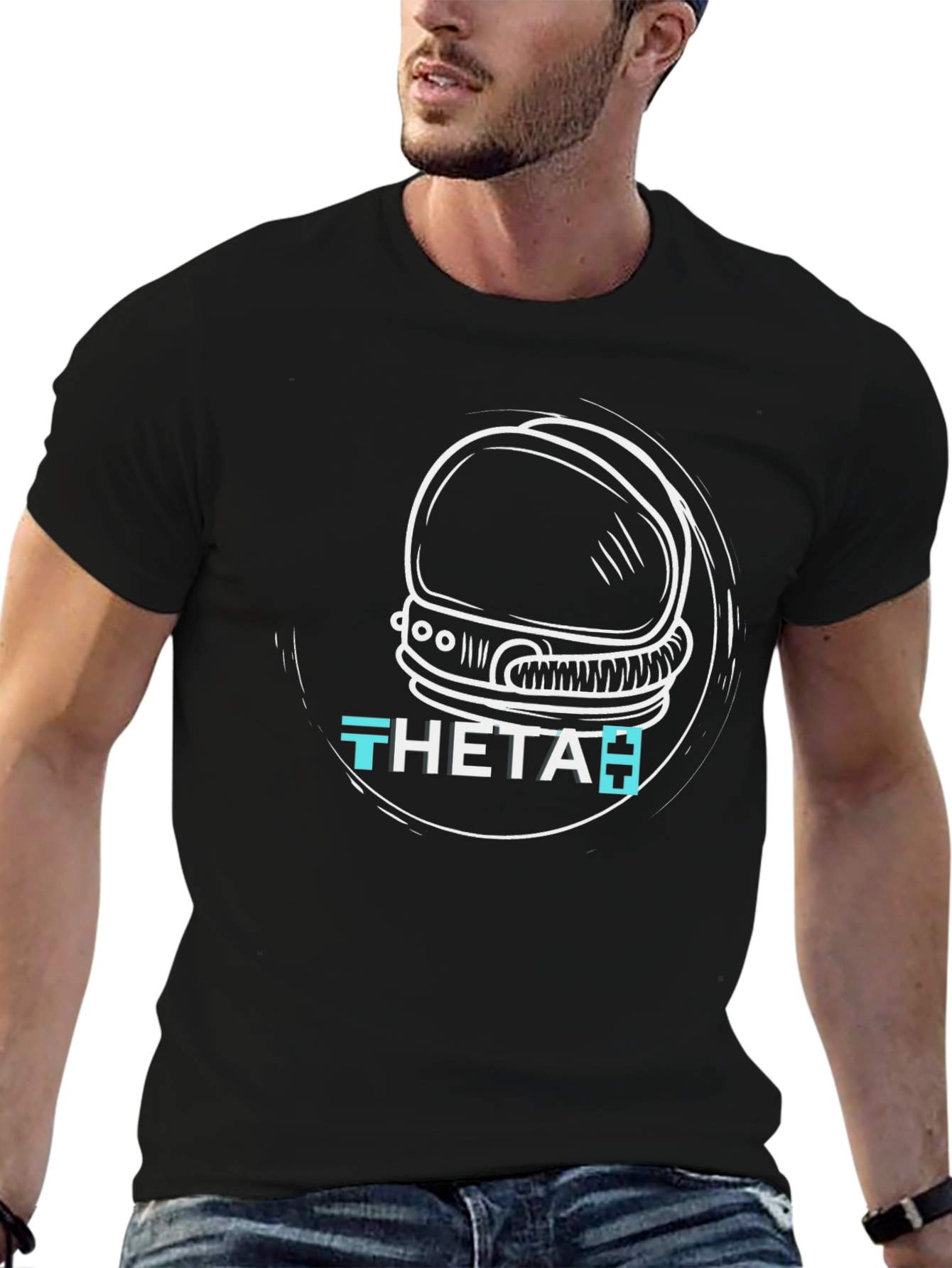 Astronaut Helmet Graphic T-Shirt - Black