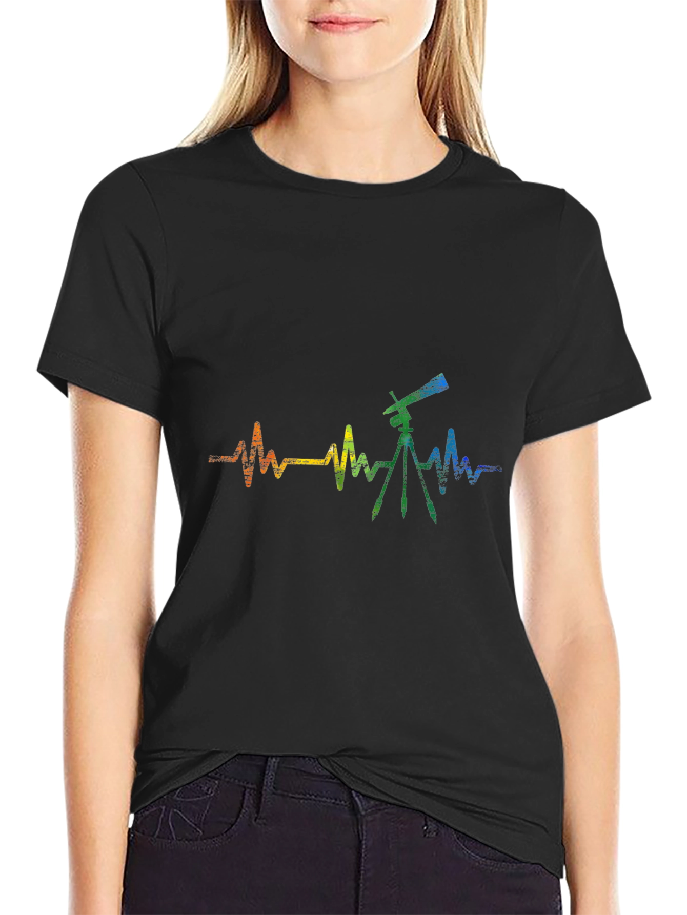 Telescope Heartbeat Graphic Tee - Black Cotton Shirt