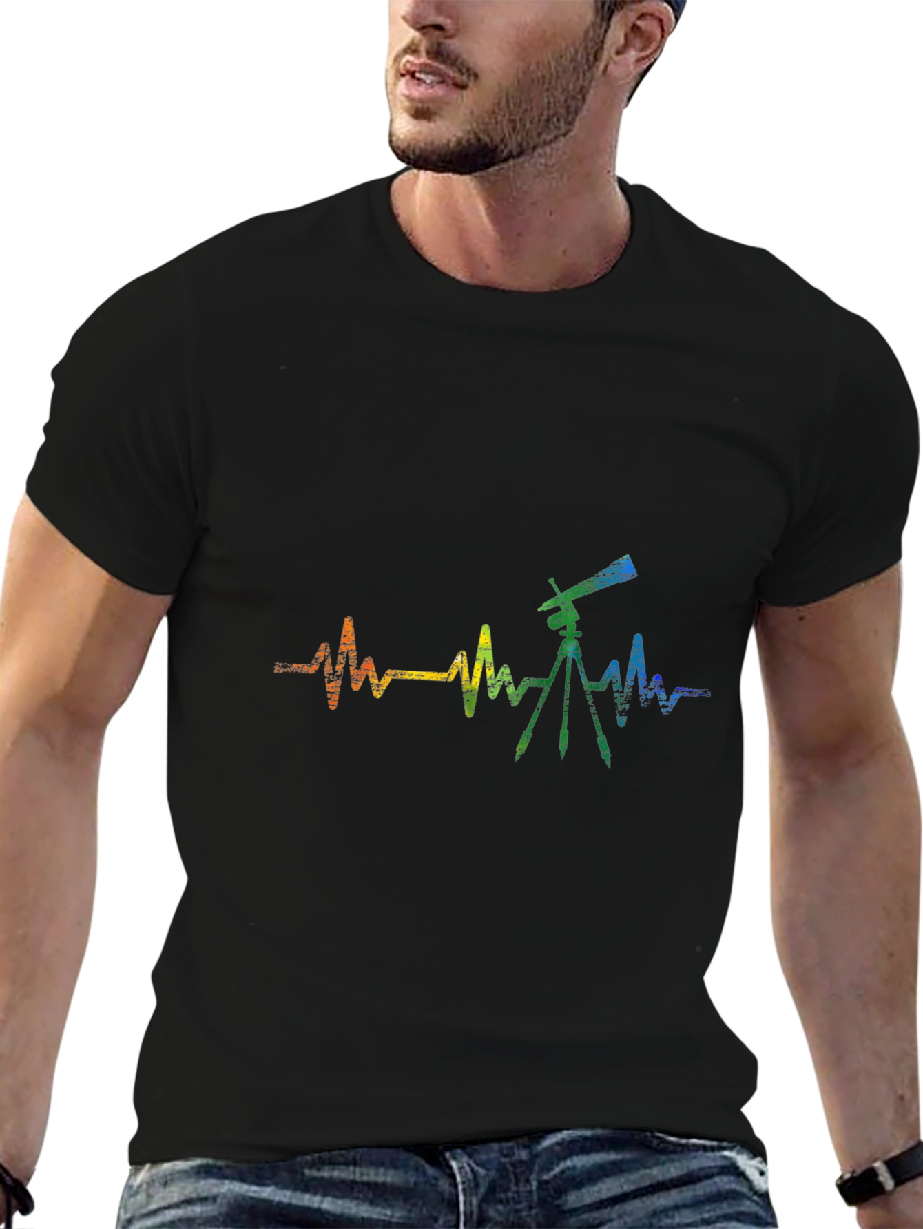 Telescope Heartbeat Graphic Tee - Black Cotton Shirt