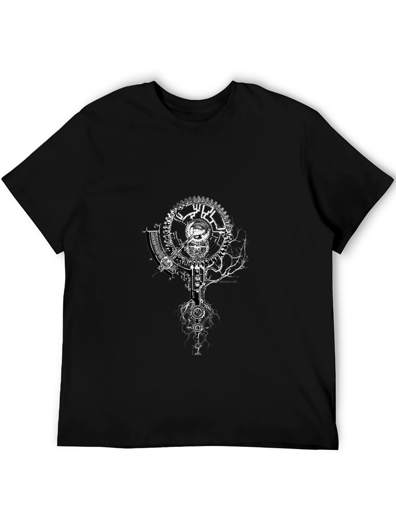 Steampunk Gearwork Graphic Tee - Black Cotton T-Shirt