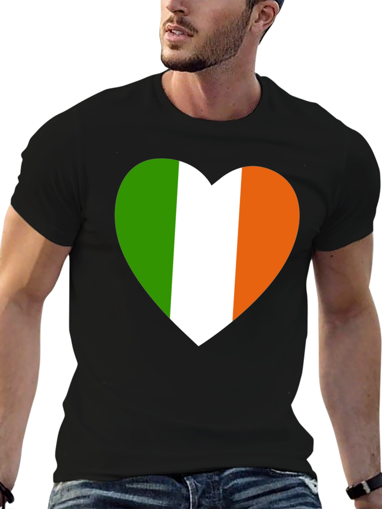 Irish Flag Heart Graphic Black T-Shirt