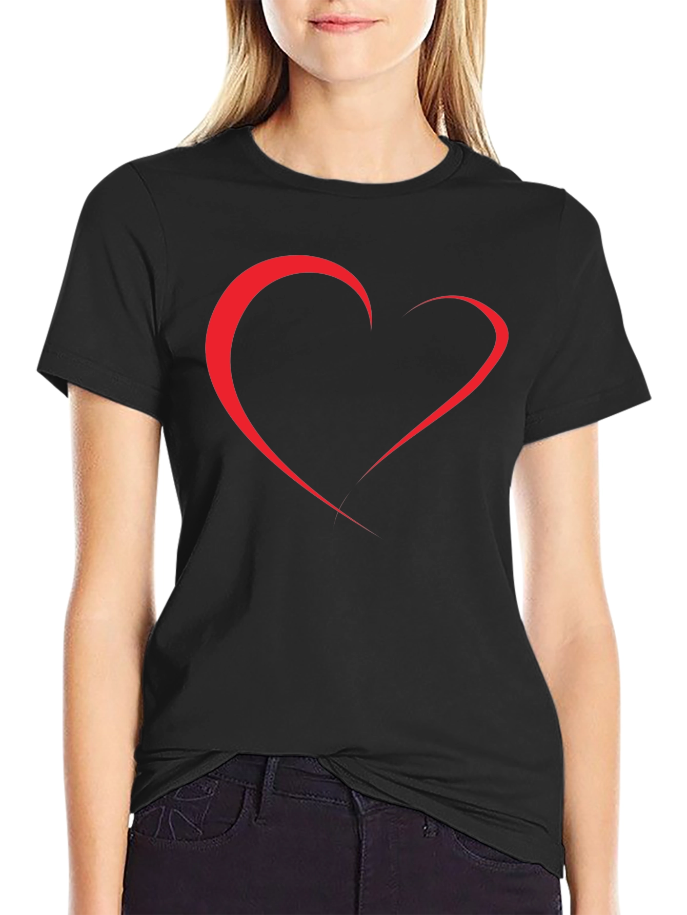 Heart Line Art Black T-Shirt