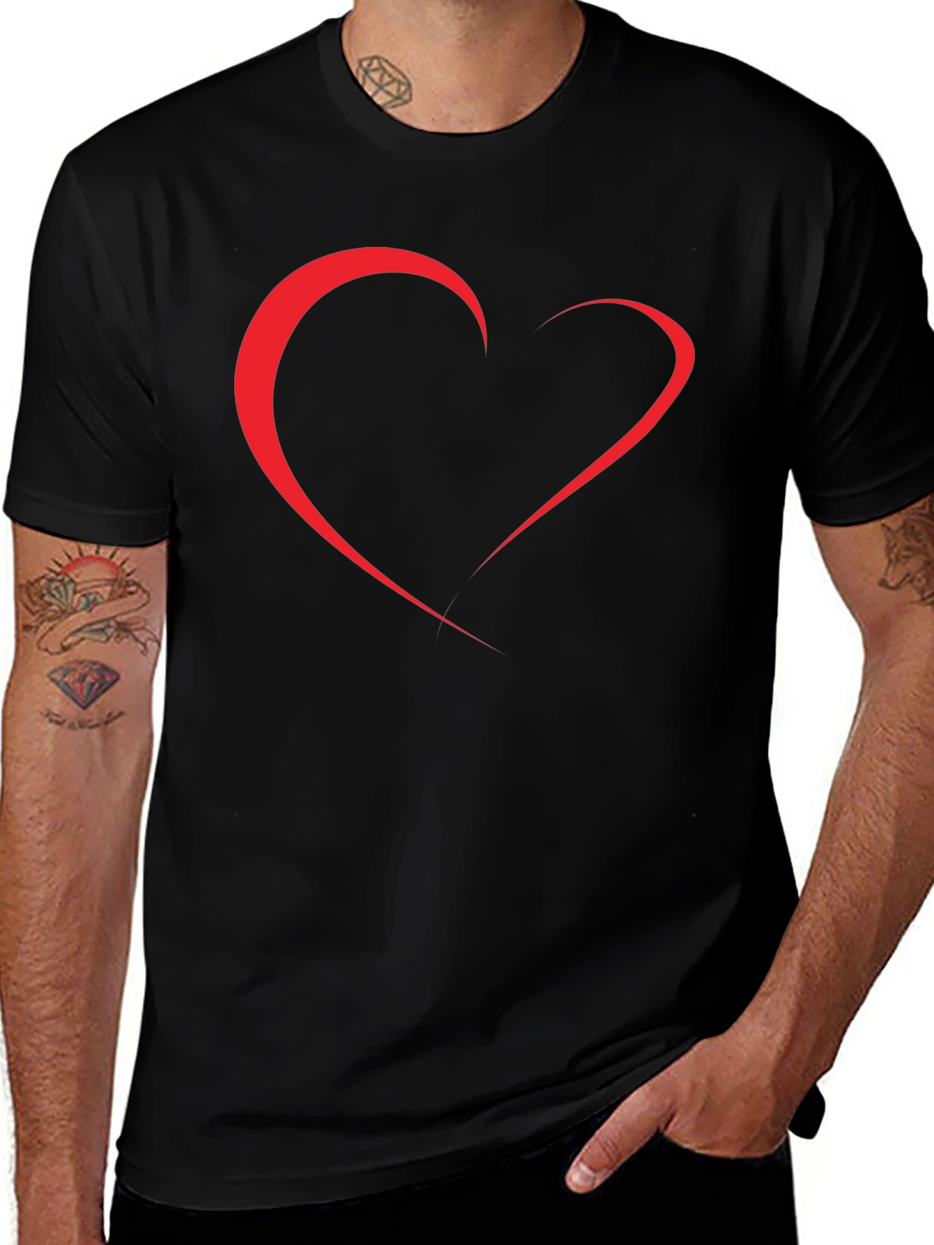 Heart Line Art Black T-Shirt