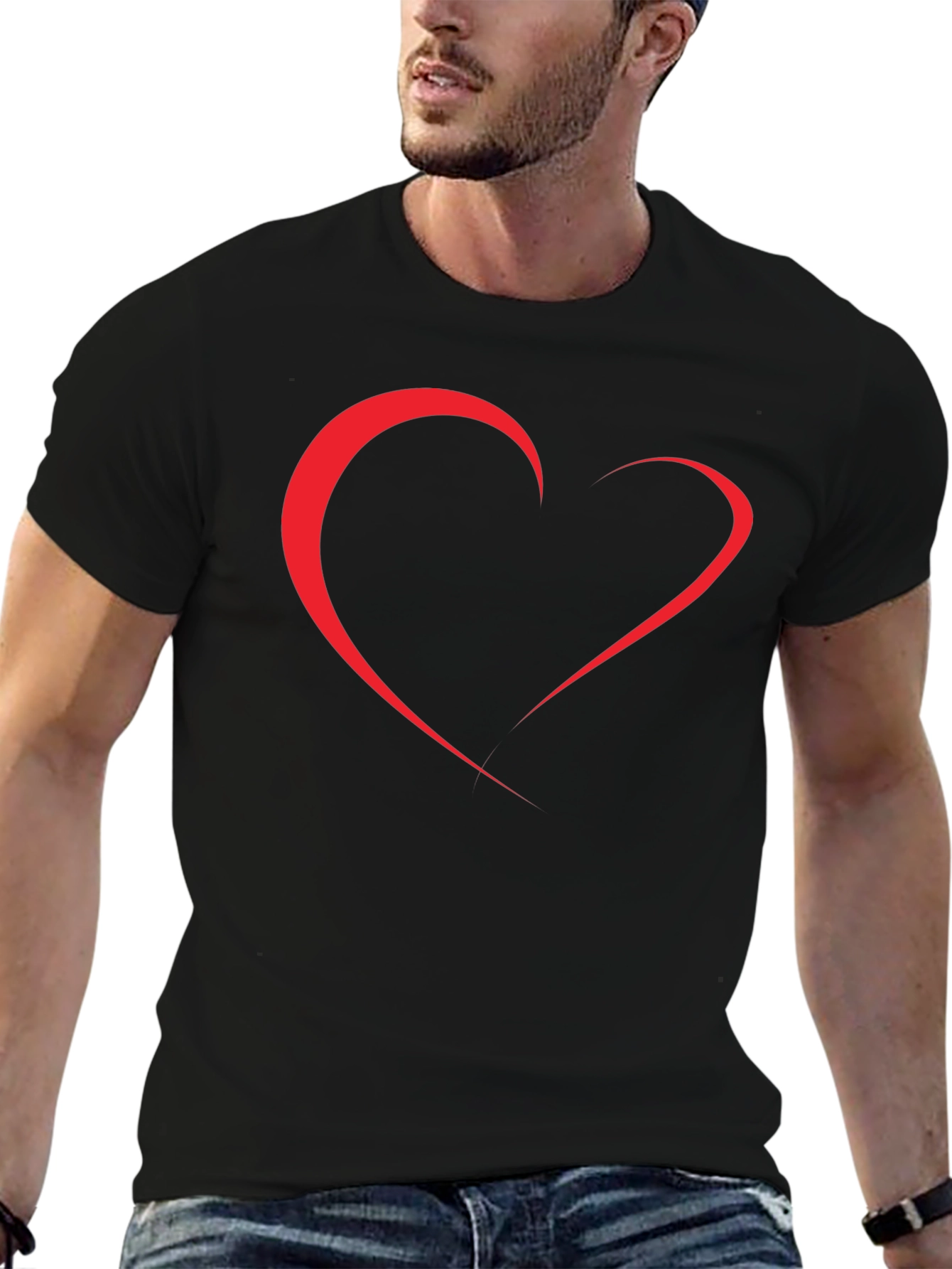 Heart Line Art Black T-Shirt