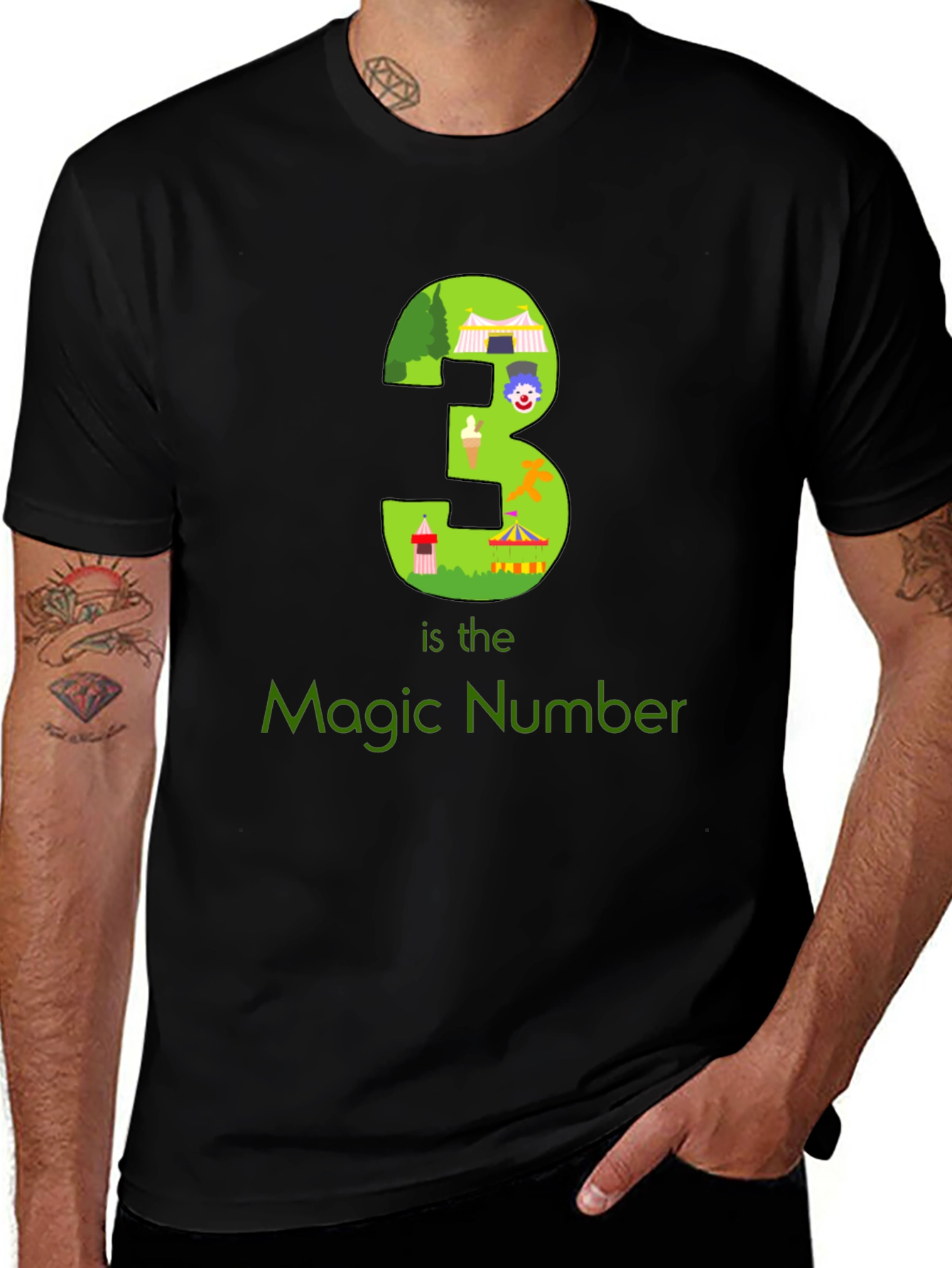 Magic Number 3 Graphic T-Shirt - Black
