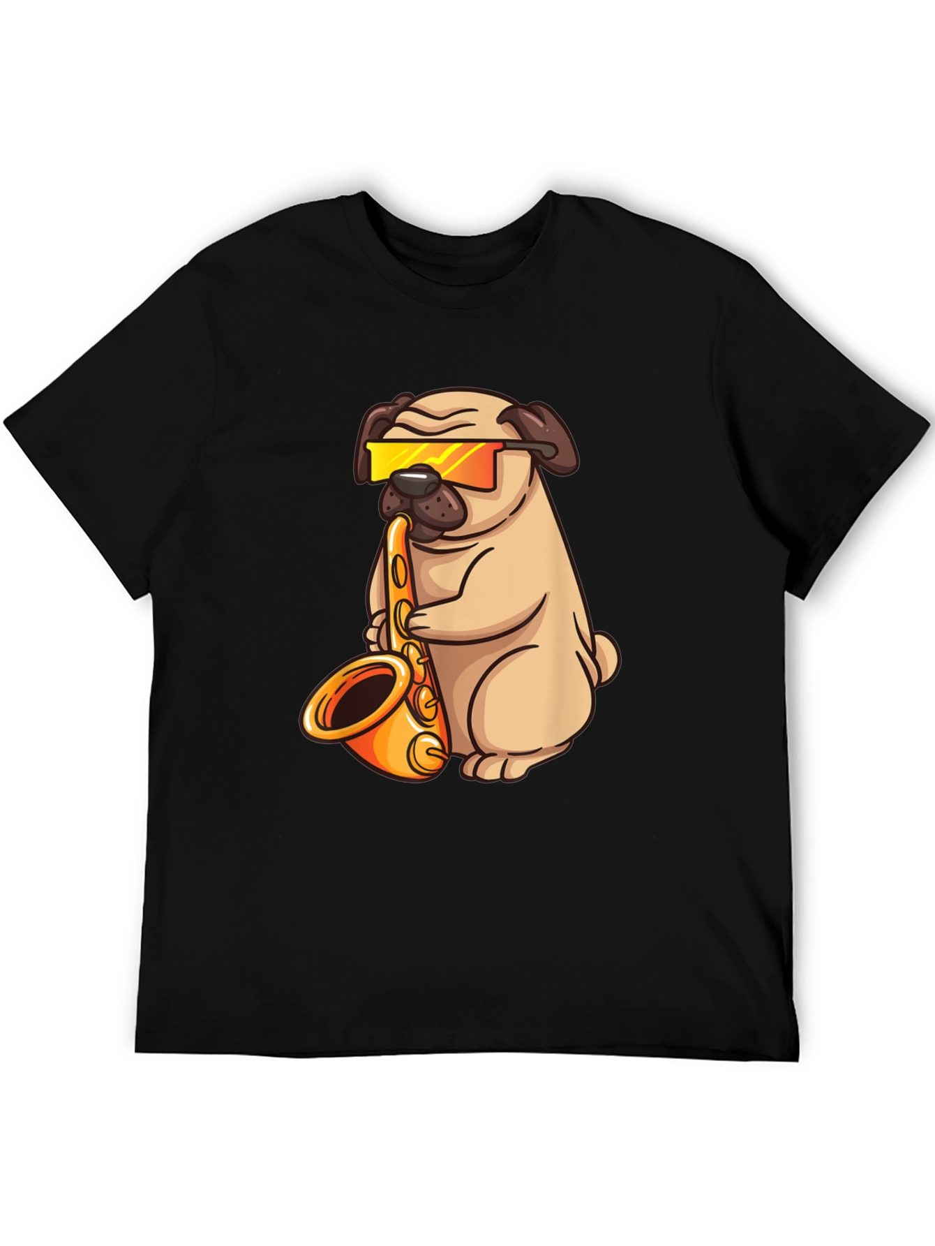 Saxophone Pug T-Shirt - Cool Dog Graphic Tee