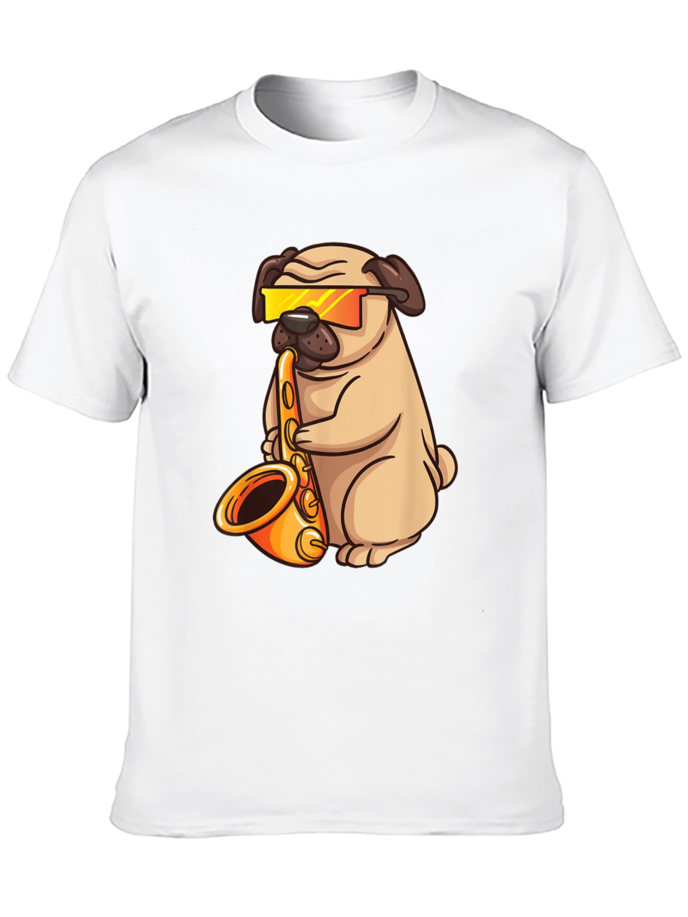 Saxophone Pug T-Shirt - Cool Dog Graphic Tee