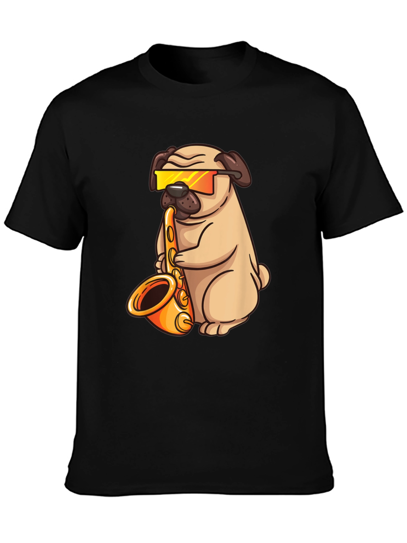 Saxophone Pug T-Shirt - Cool Dog Graphic Tee