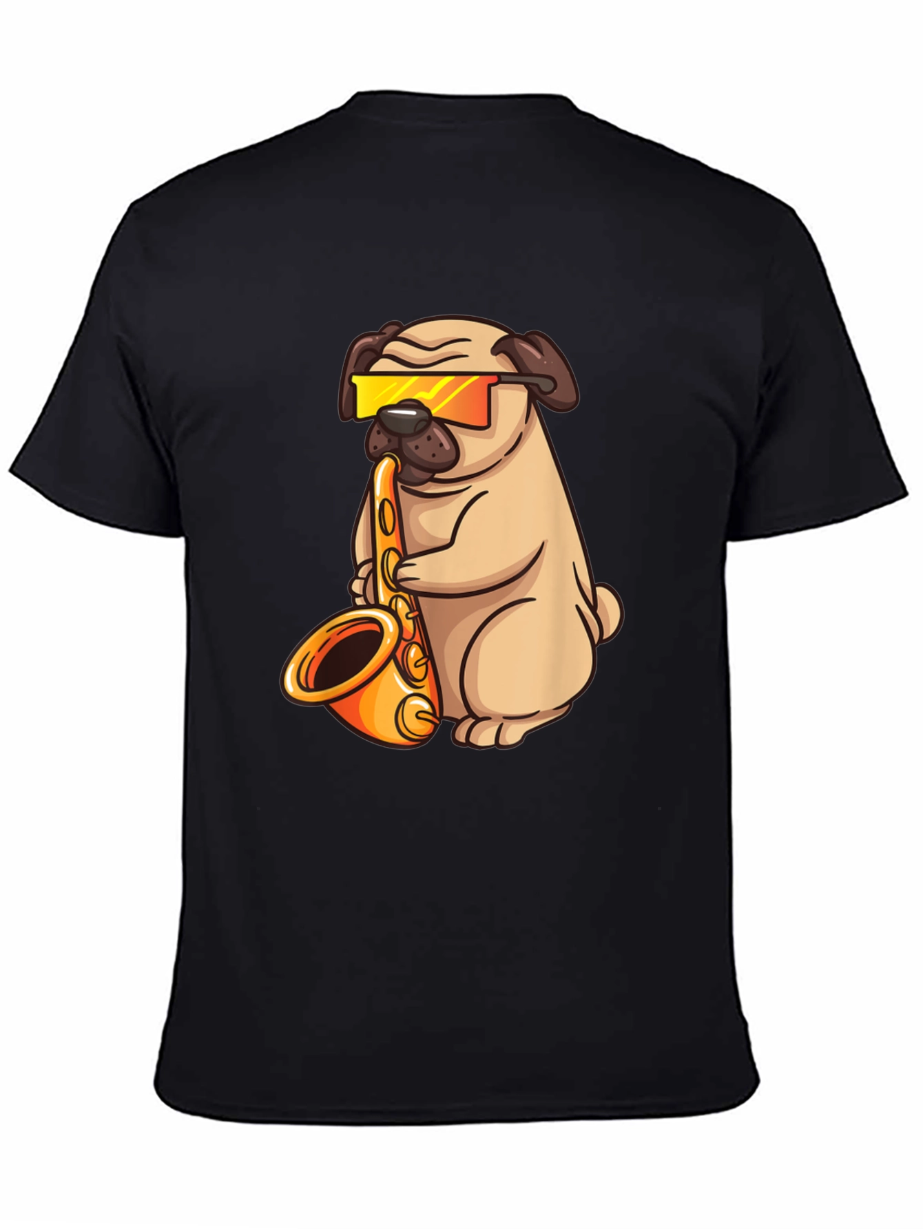 Saxophone Pug T-Shirt - Cool Dog Graphic Tee