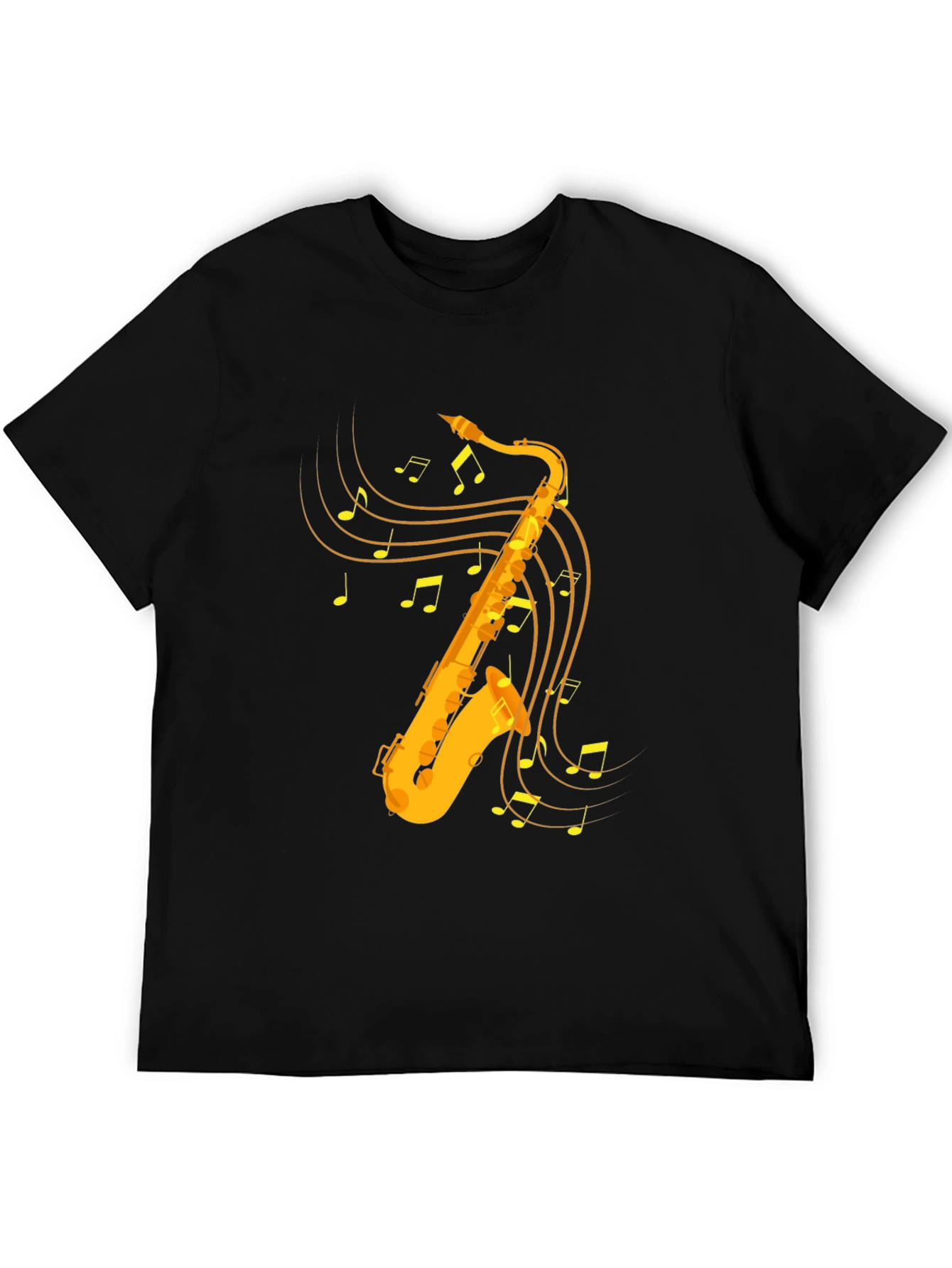Saxophone & Music Note Graphic Tee - Black