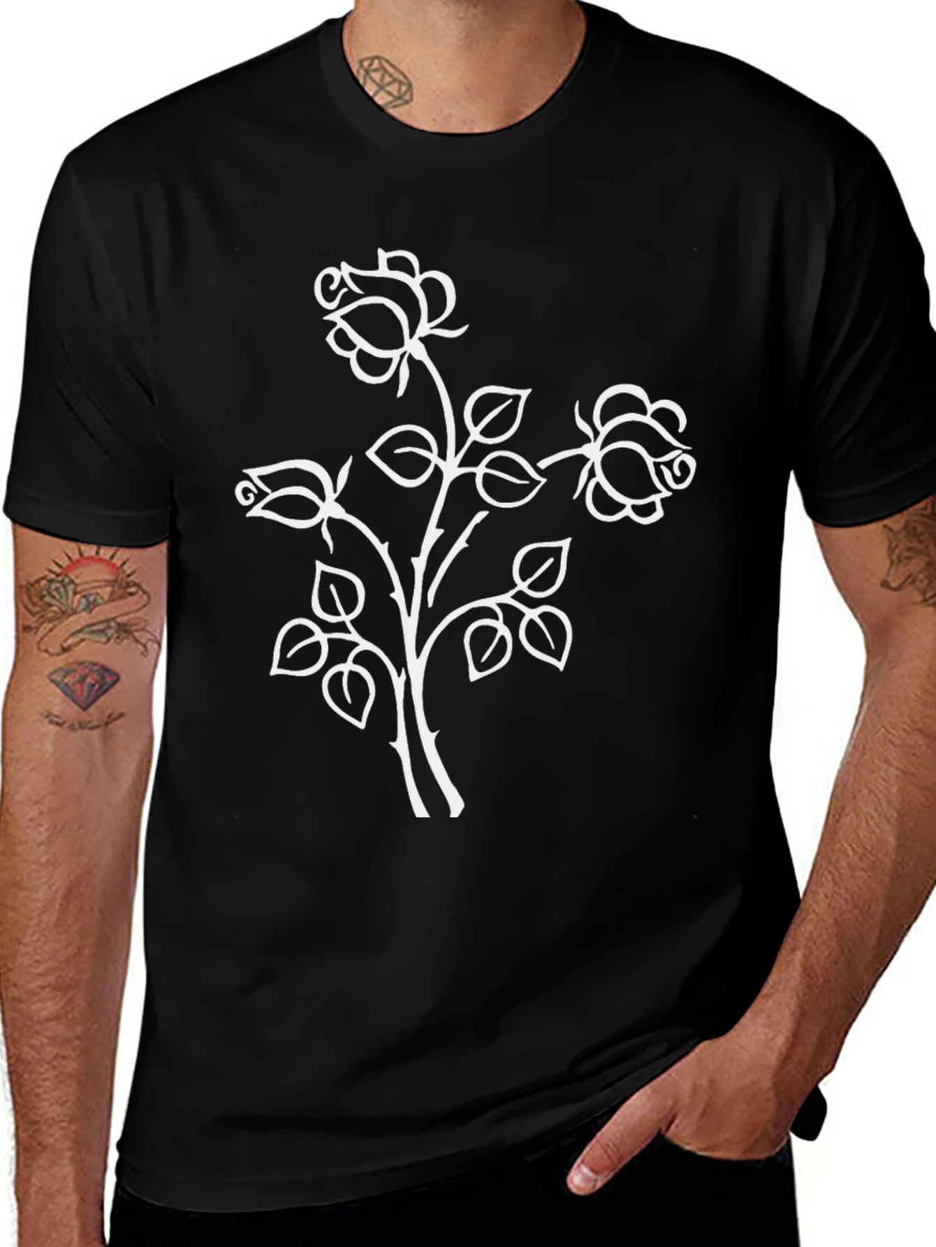 Black Rose T-Shirt: Floral Botanical Design