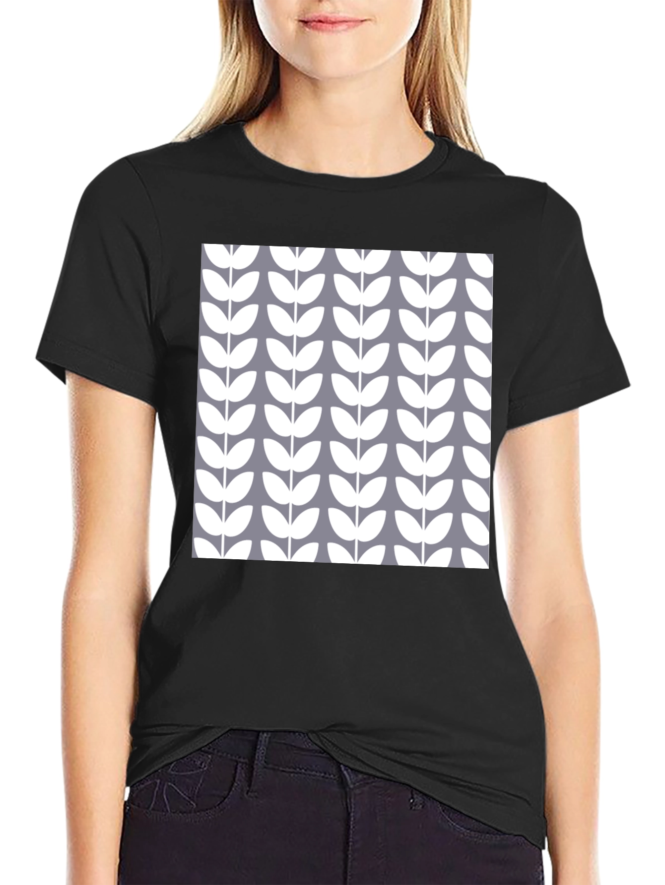 Stylish Floral Pattern Black T-Shirt