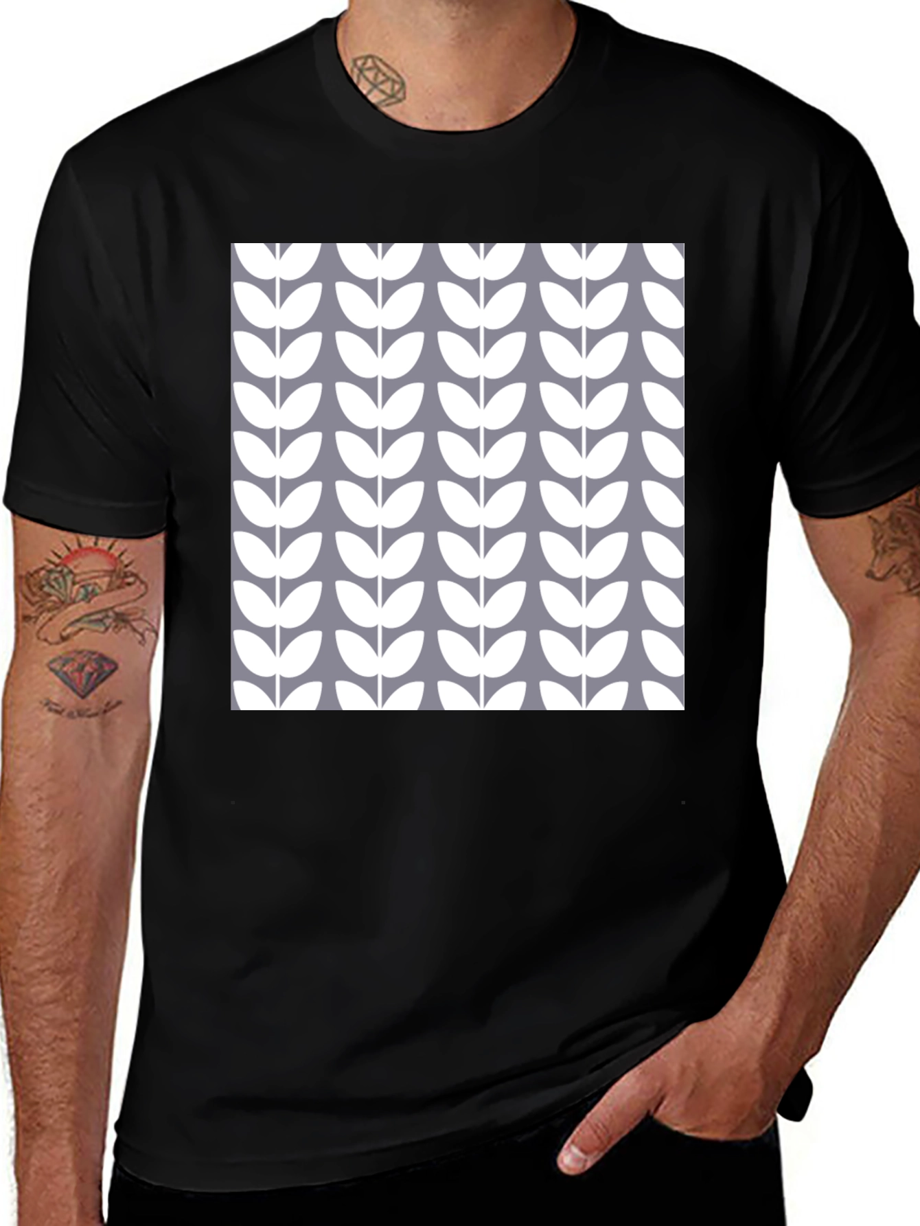 Stylish Floral Pattern Black T-Shirt