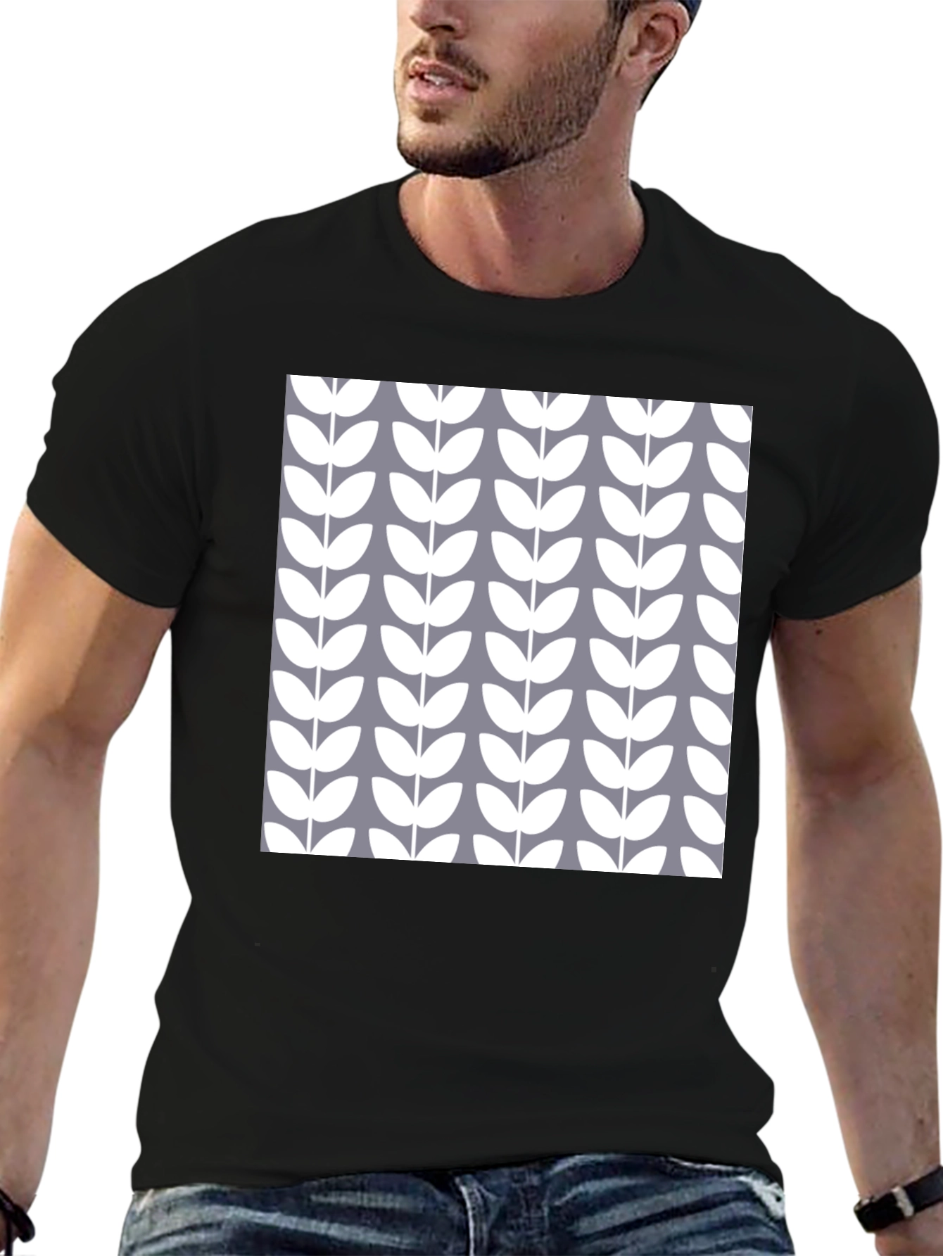 Stylish Floral Pattern Black T-Shirt