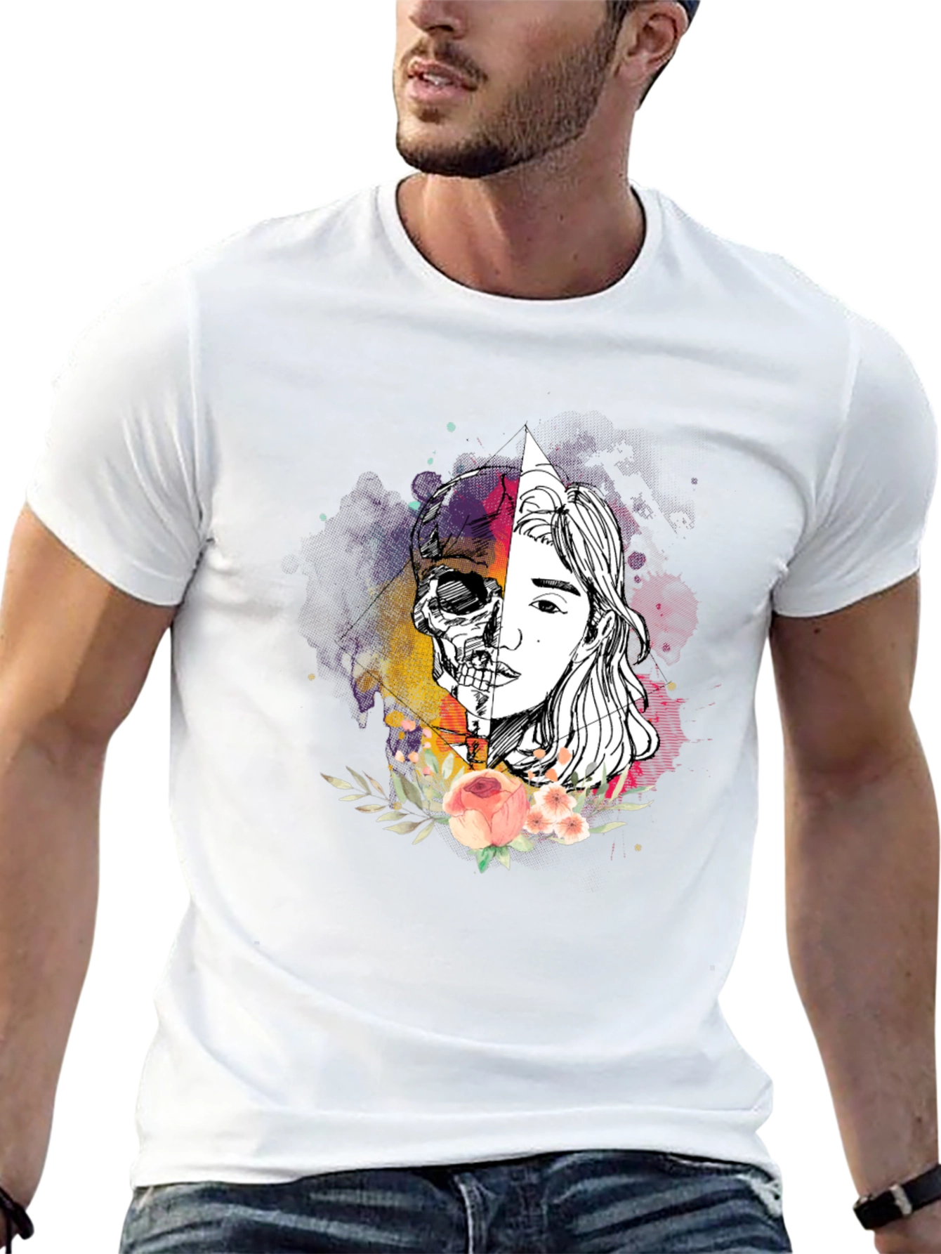 Skull & Beauty Graphic Tee - Stylish Unisex T-Shirt