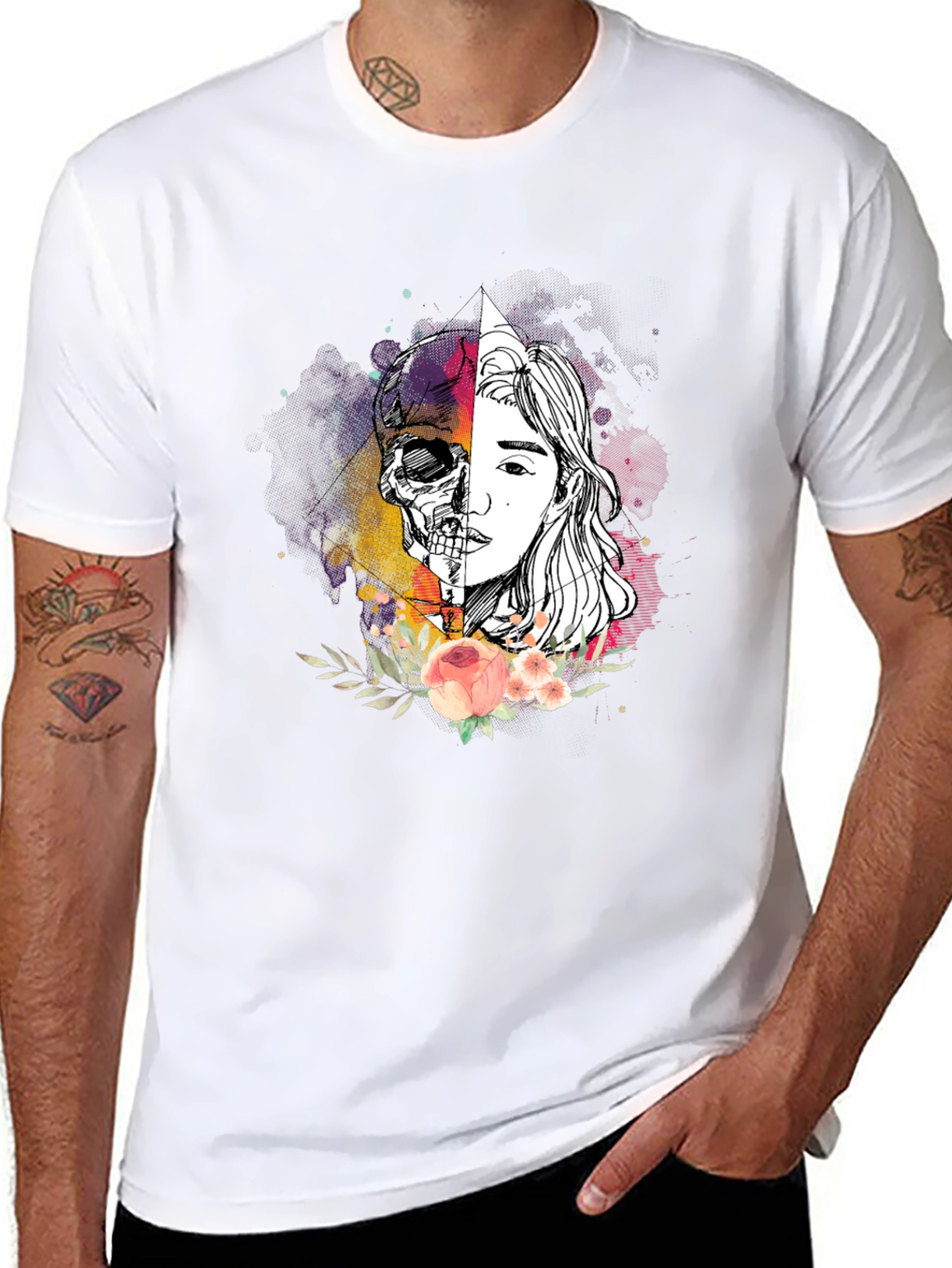 Skull & Beauty Graphic Tee - Stylish Unisex T-Shirt