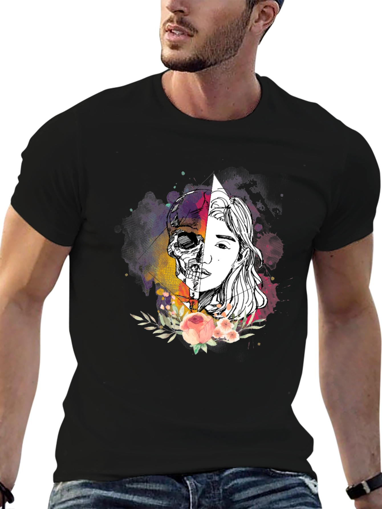 Skull & Beauty Graphic Tee - Stylish Unisex T-Shirt