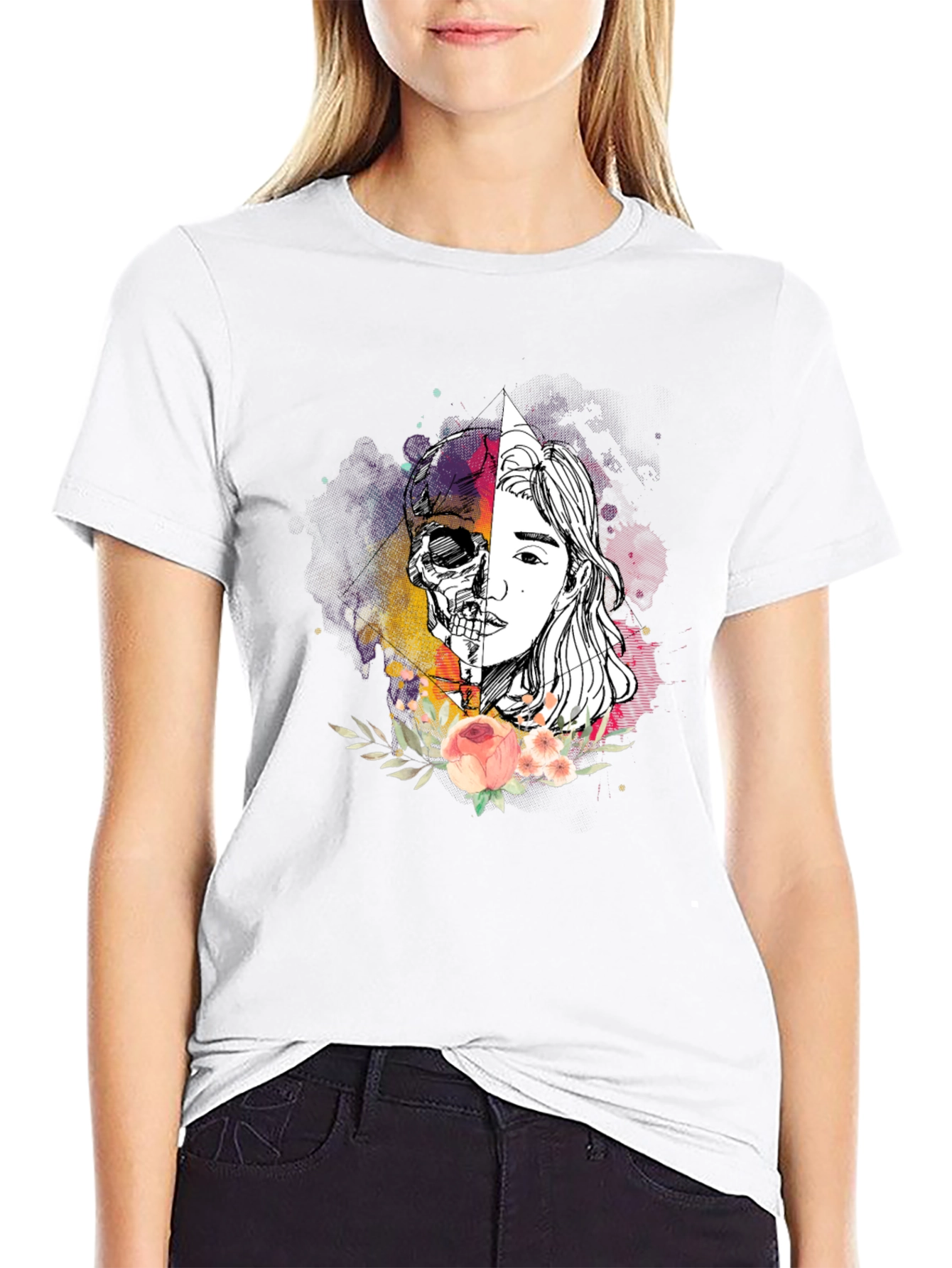 Skull & Beauty Graphic Tee - Stylish Unisex T-Shirt