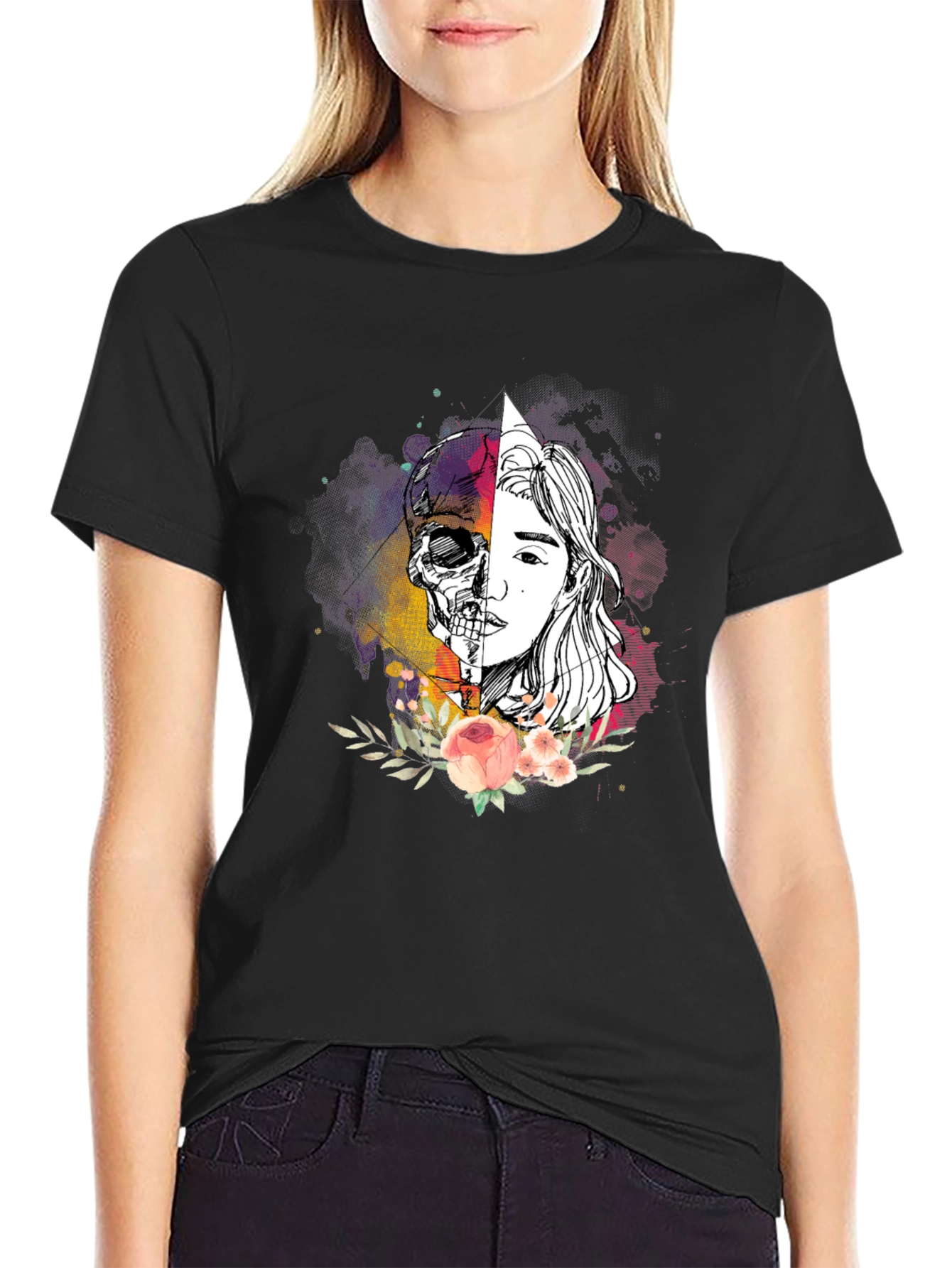 Skull & Beauty Graphic Tee - Stylish Unisex T-Shirt