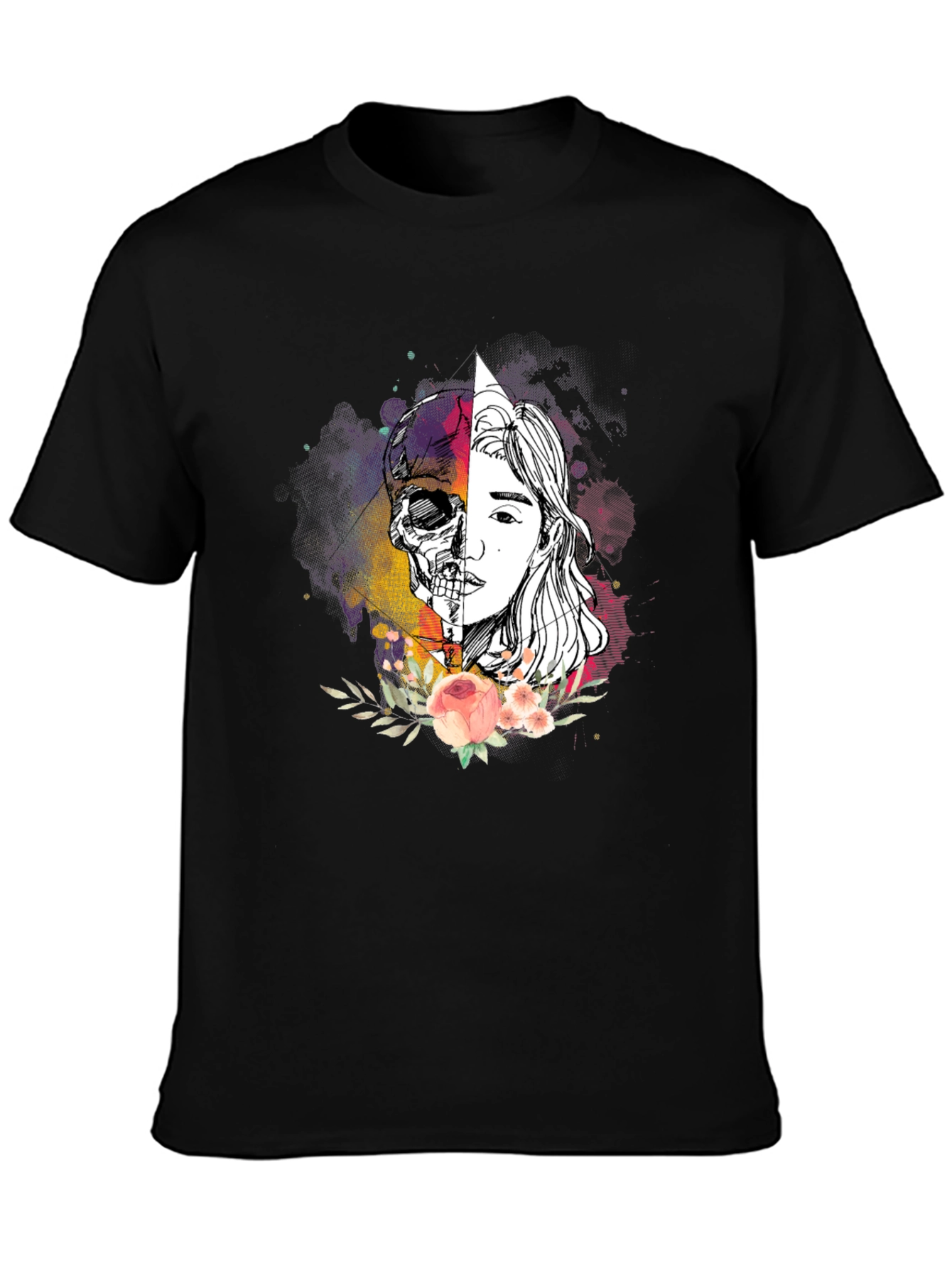 Skull & Beauty Graphic Tee - Stylish Unisex T-Shirt