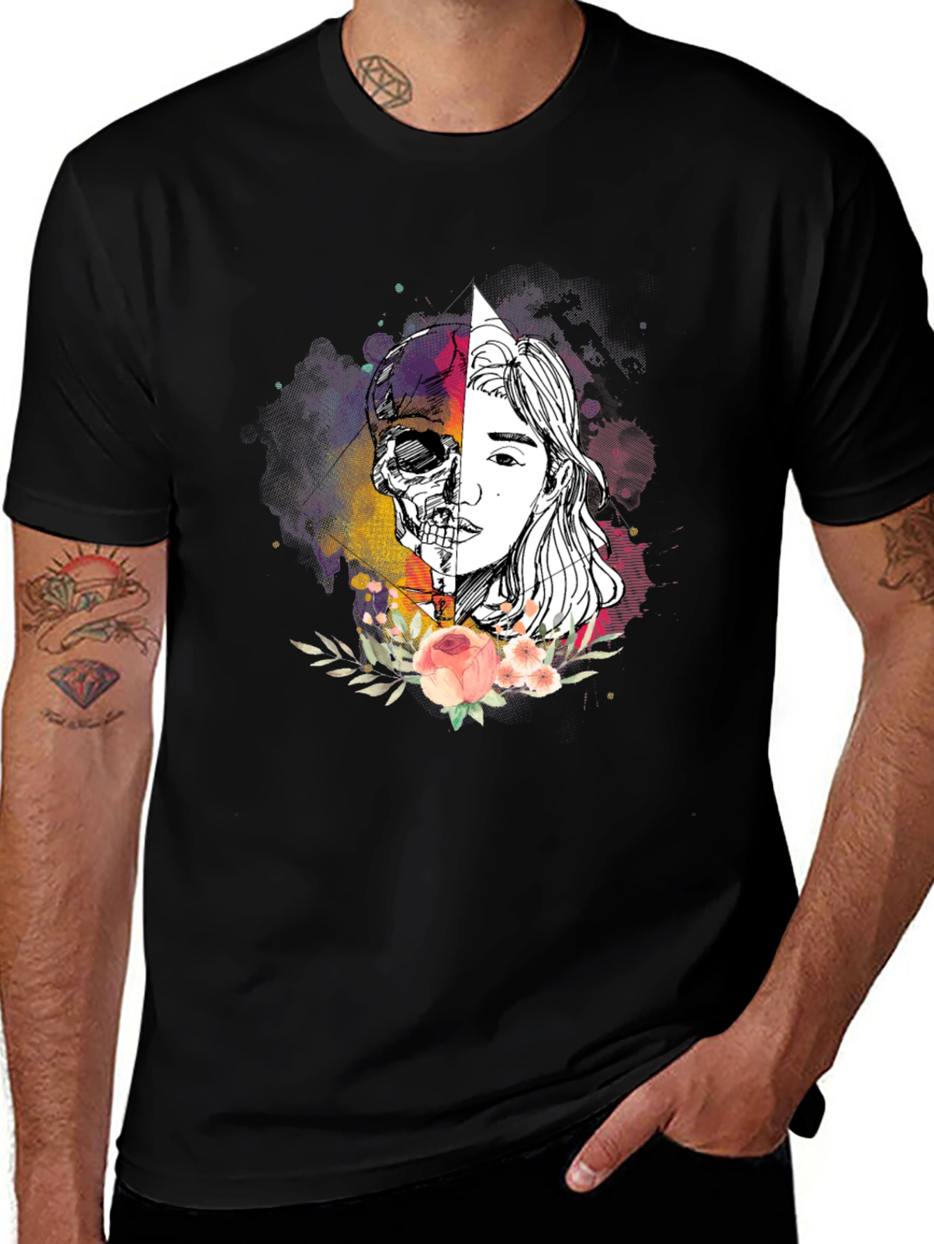 Skull & Beauty Graphic Tee - Stylish Unisex T-Shirt