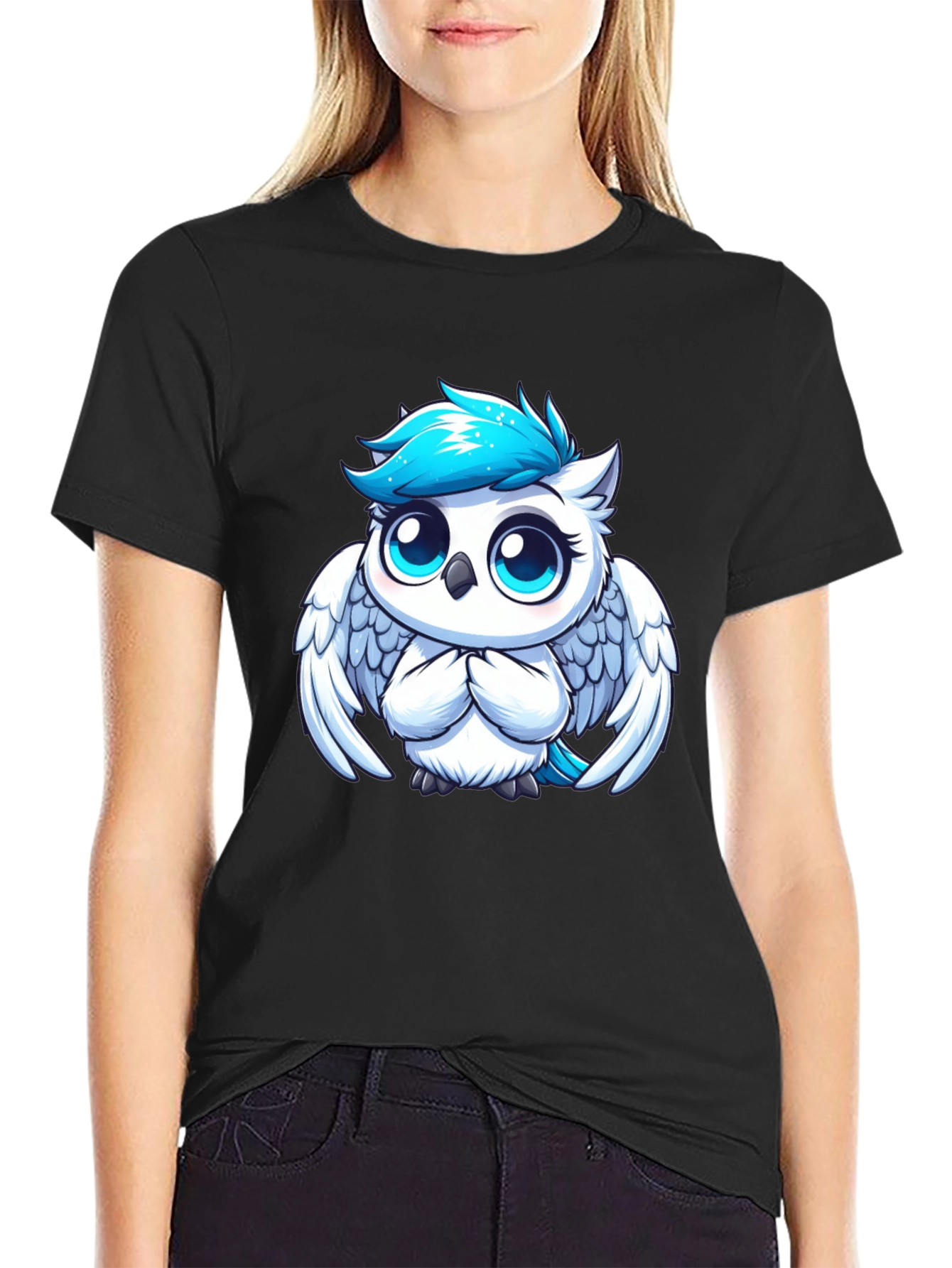 Cute Cartoon Owl Graphic Black T-Shirt