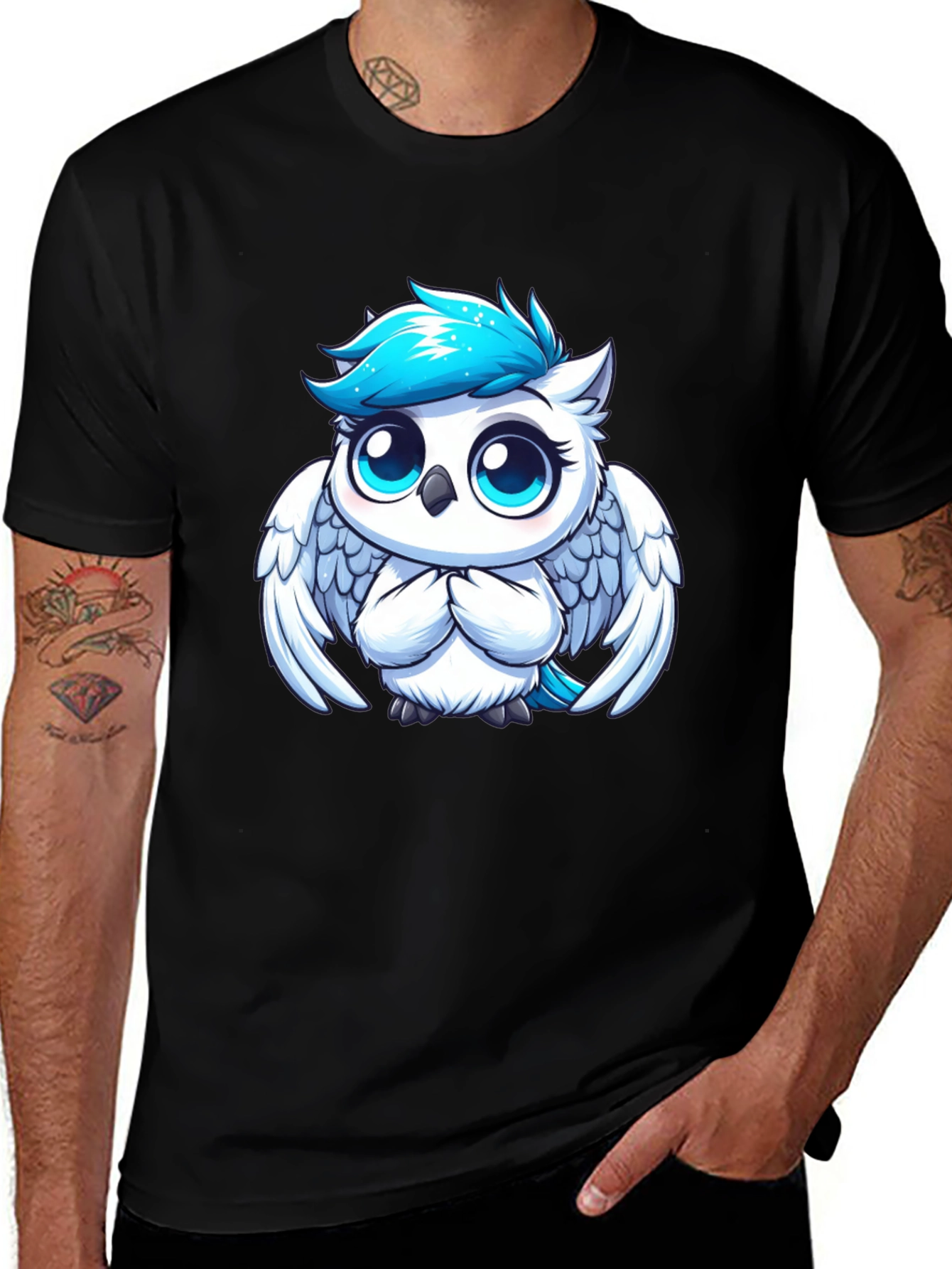 Cute Cartoon Owl Graphic Black T-Shirt