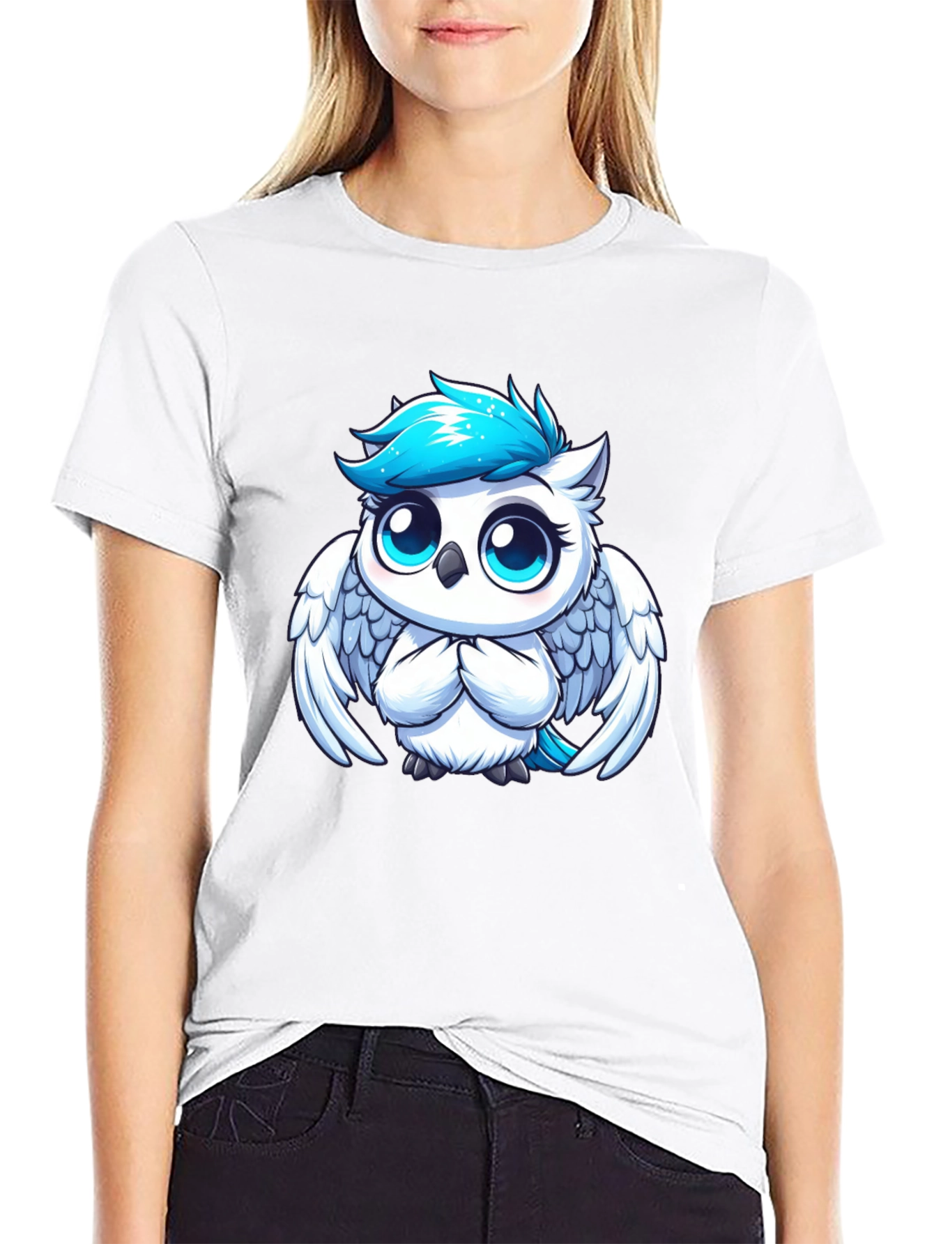 Cute Cartoon Owl Graphic Black T-Shirt