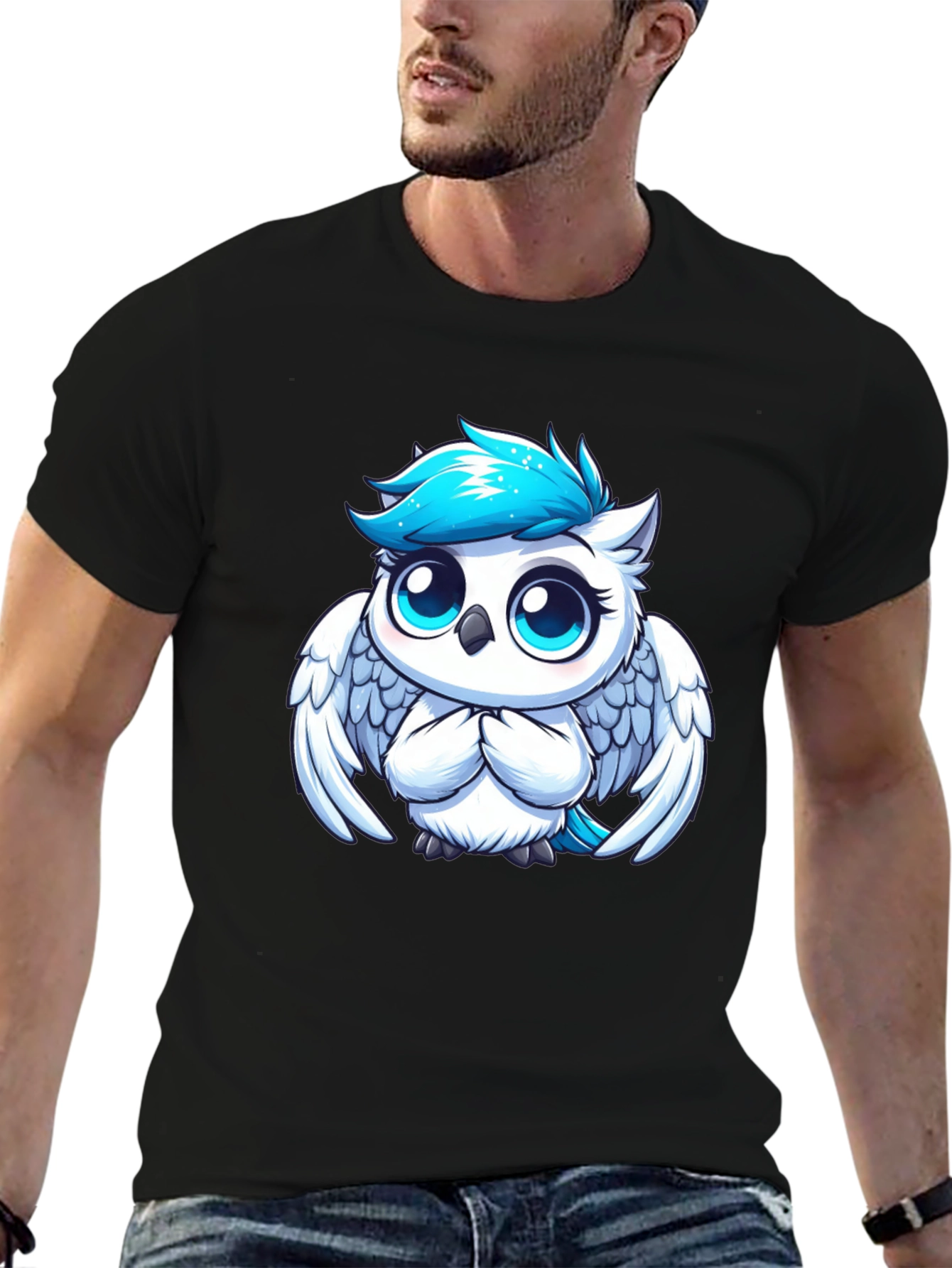 Cute Cartoon Owl Graphic Black T-Shirt