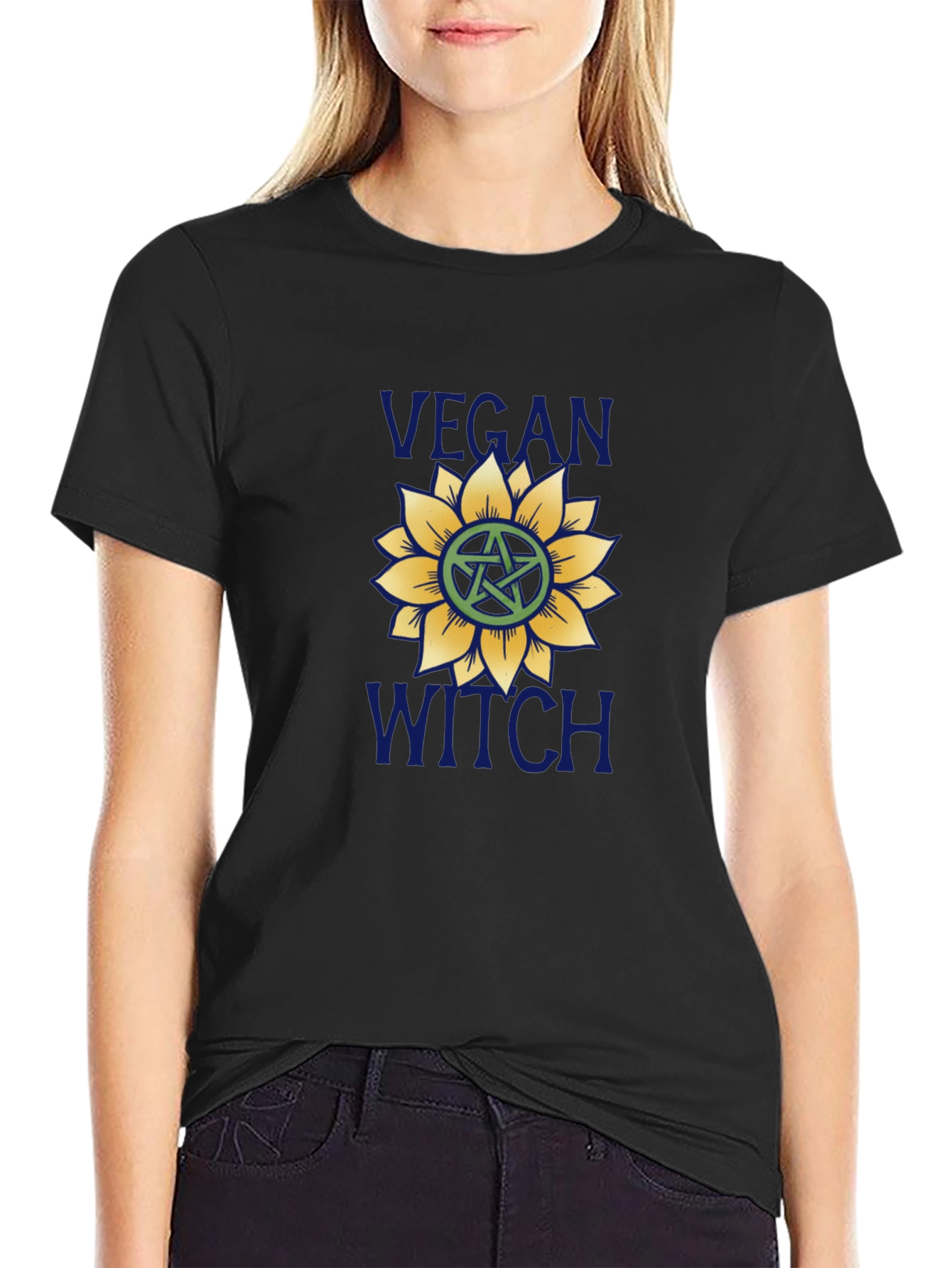 Vegan Witch T-Shirt - Sunflower Pentacle Design